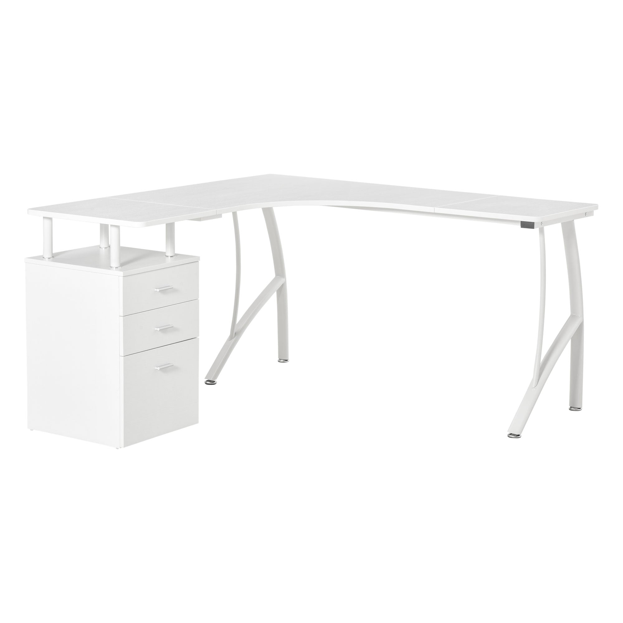 Secretária em Forma de L com 3 Gavetas 143,5x143,5x76cm Branco