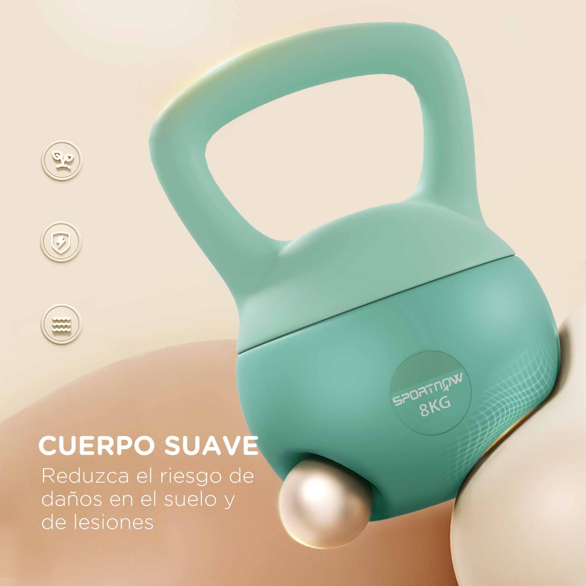 Kettlebell 8 kg Verde 19x19x28 cm Pesa Russa Areia Metálica Alça Antiderrapante