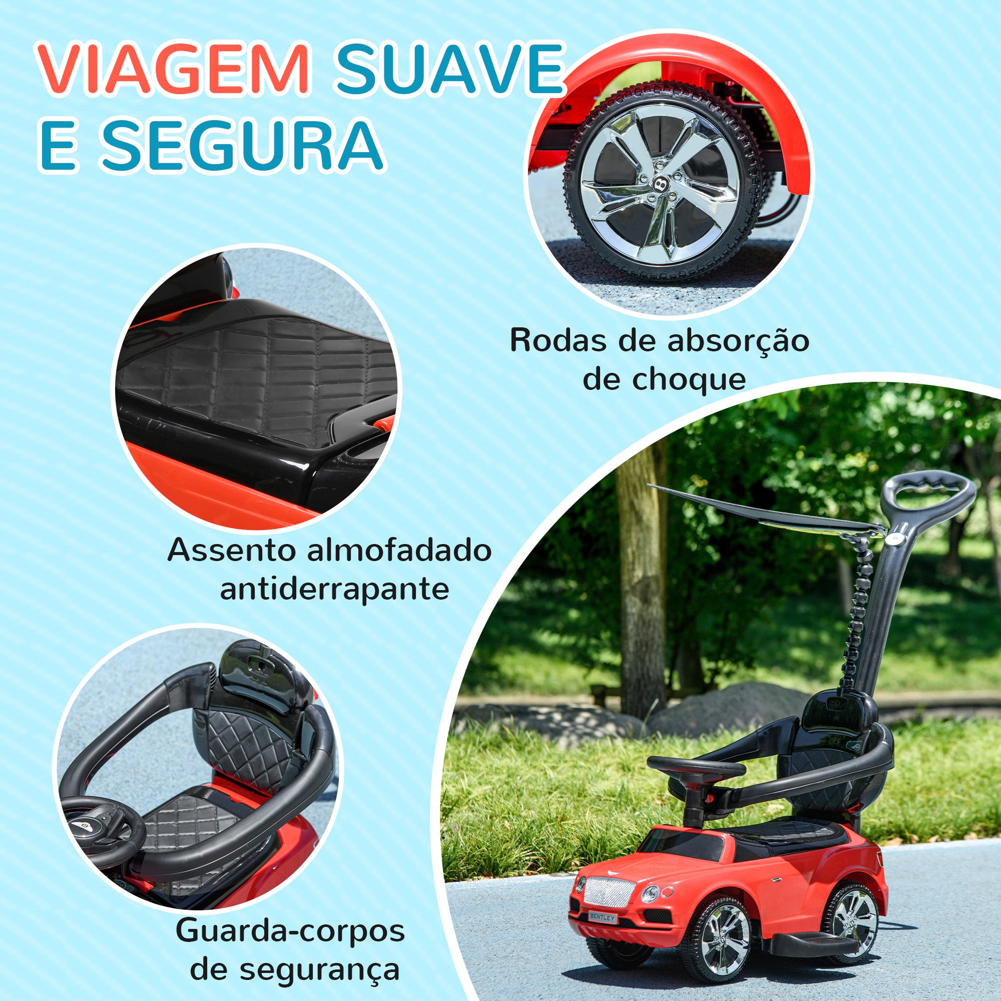 Carro Andador 3 em 1 Vermelho - 90x49x95 cm