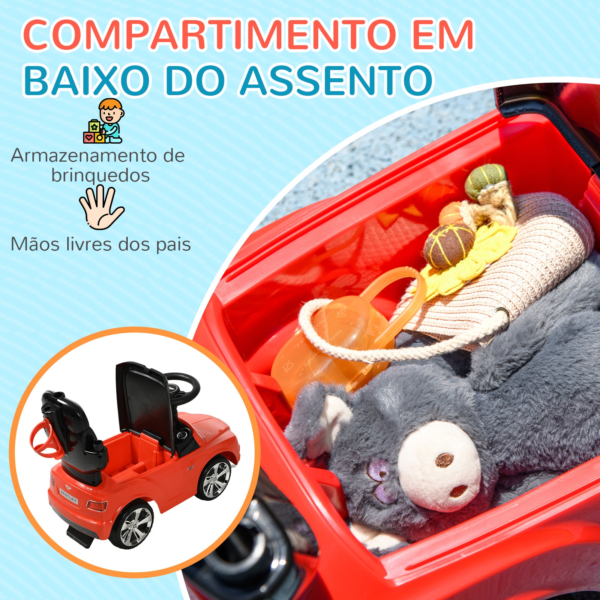 Carro Andador 3 em 1 Vermelho - 90x49x95 cm