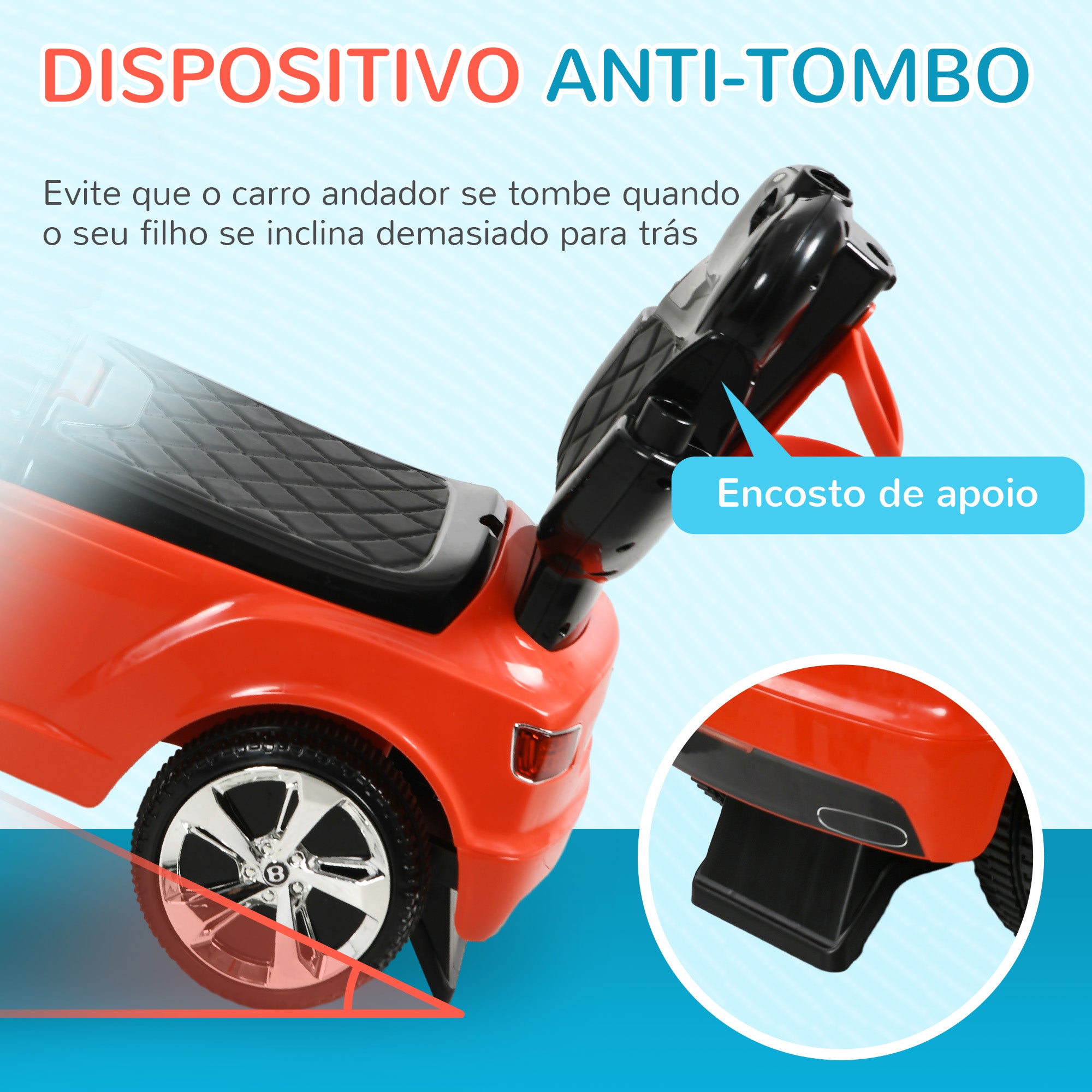Carro Andador 3 em 1 Vermelho - 90x49x95 cm