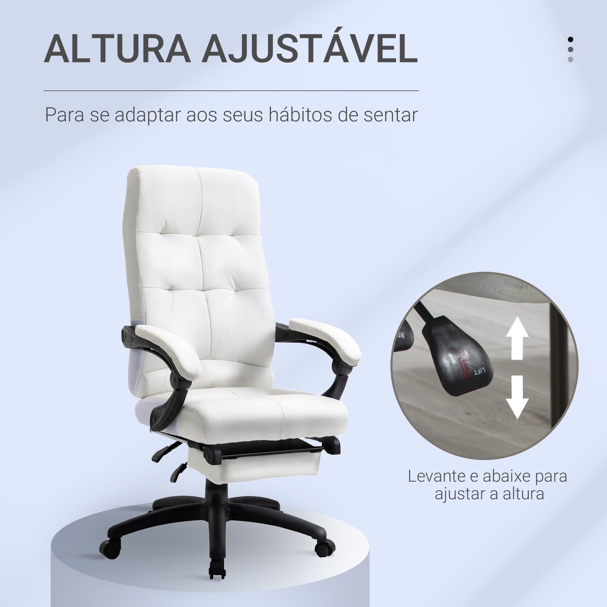 Cadeira de Escritório Ergonómica Branca 65x65x118-125 cm