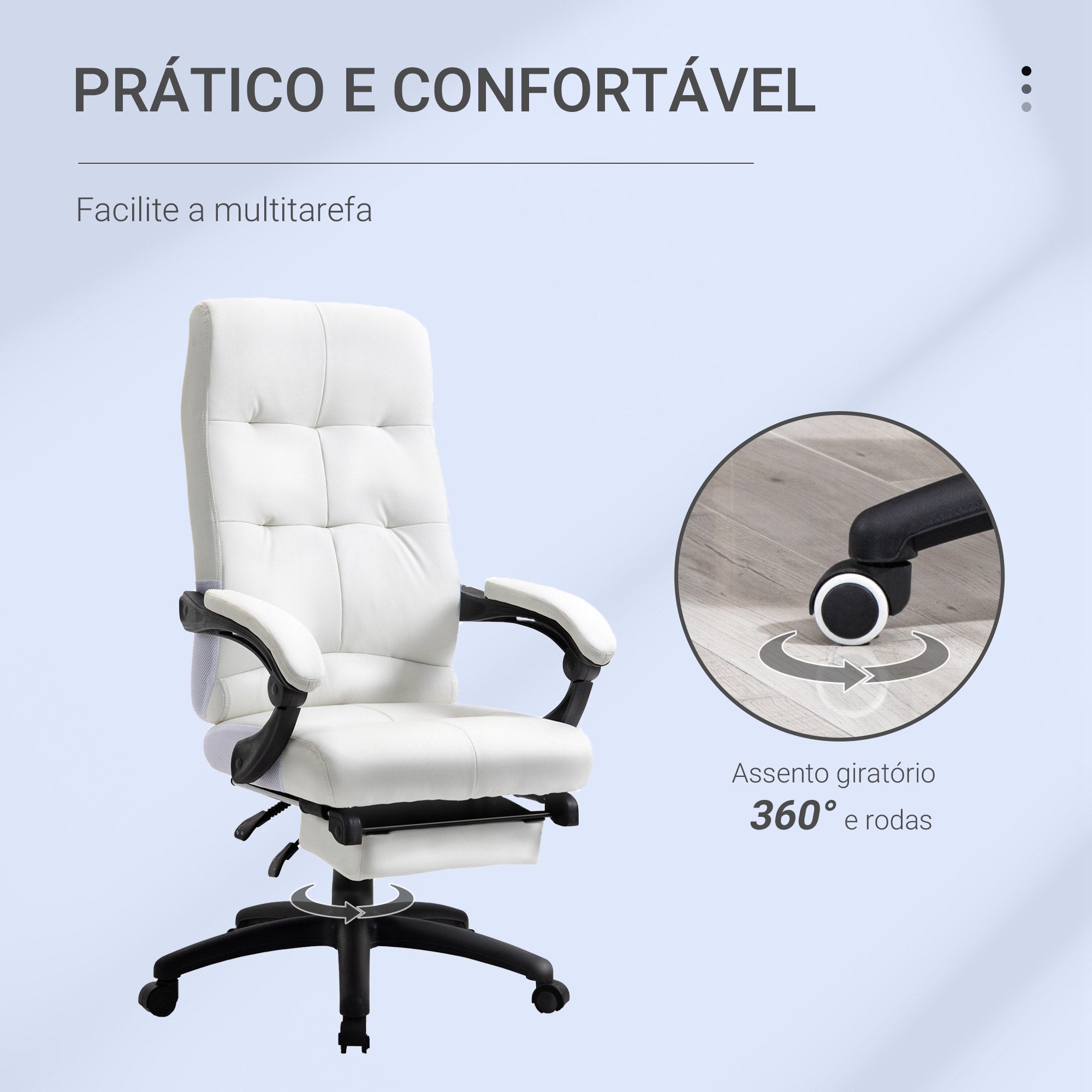 Cadeira de Escritório Ergonómica Branca 65x65x118-125 cm