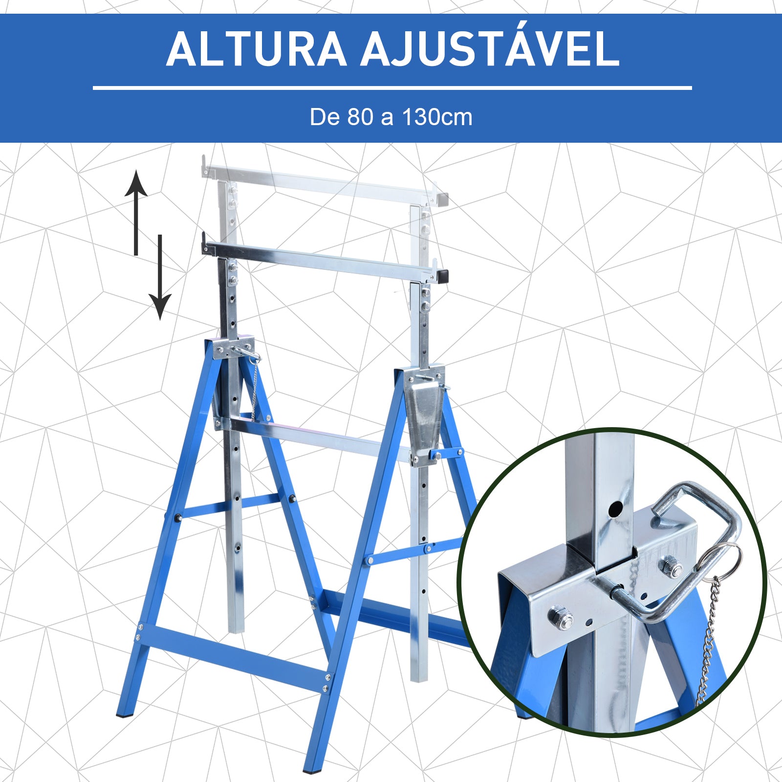 Conjunto de 2 Cavaletes Telescópicos Dobráveis 68x58x130cm – Azul – Aço