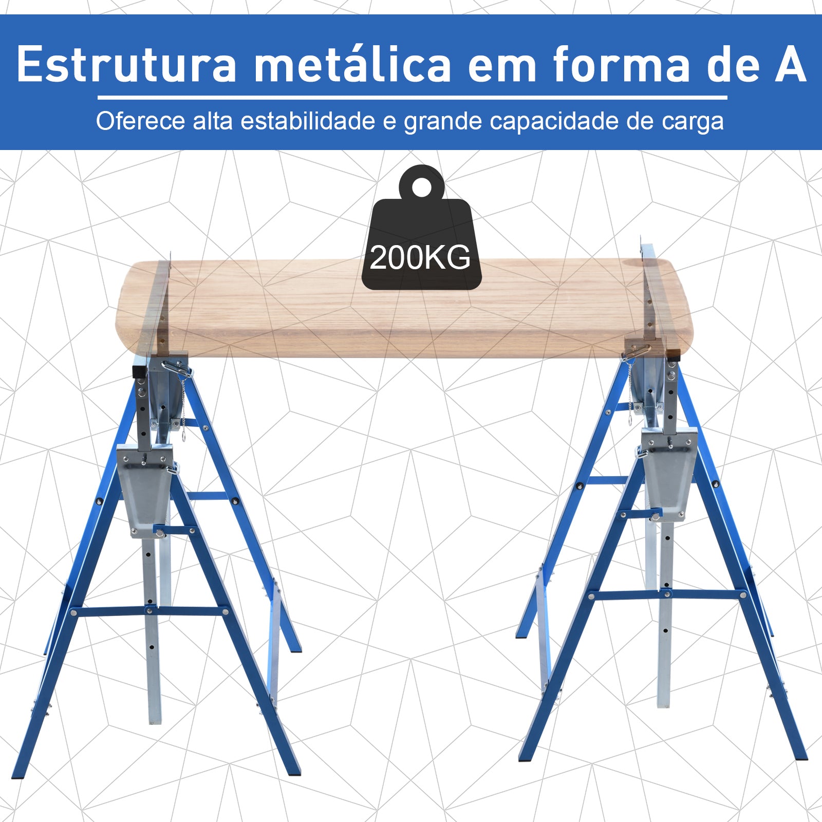Conjunto de 2 Cavaletes Telescópicos Dobráveis 68x58x130cm – Azul – Aço