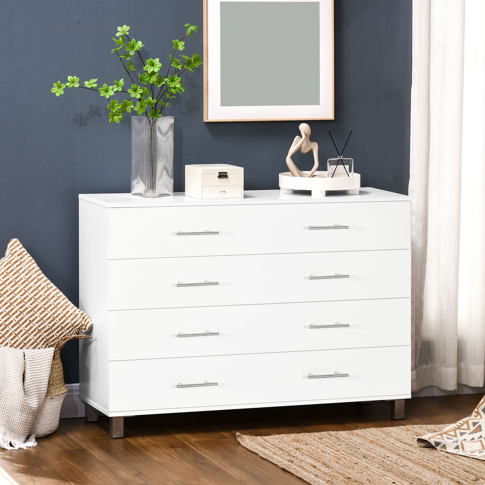 Cómoda com 4 Gavetas de 112x38,2x81cm - Cor Branco