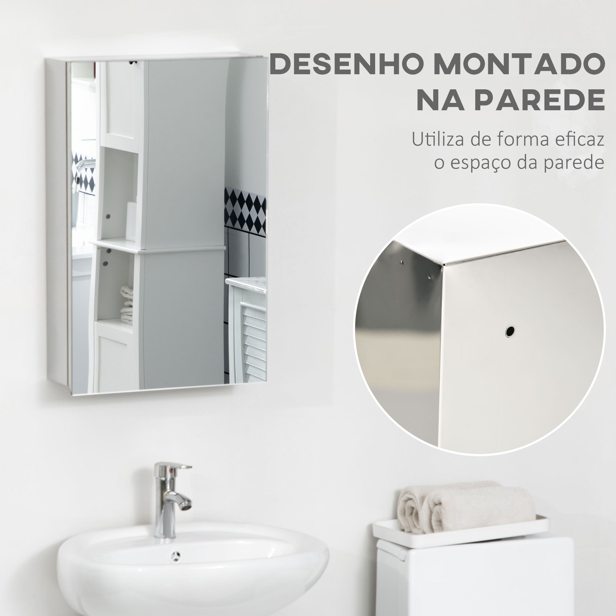 Armário de Casa de Banho com Espelho Prata 39x12x60 cm
