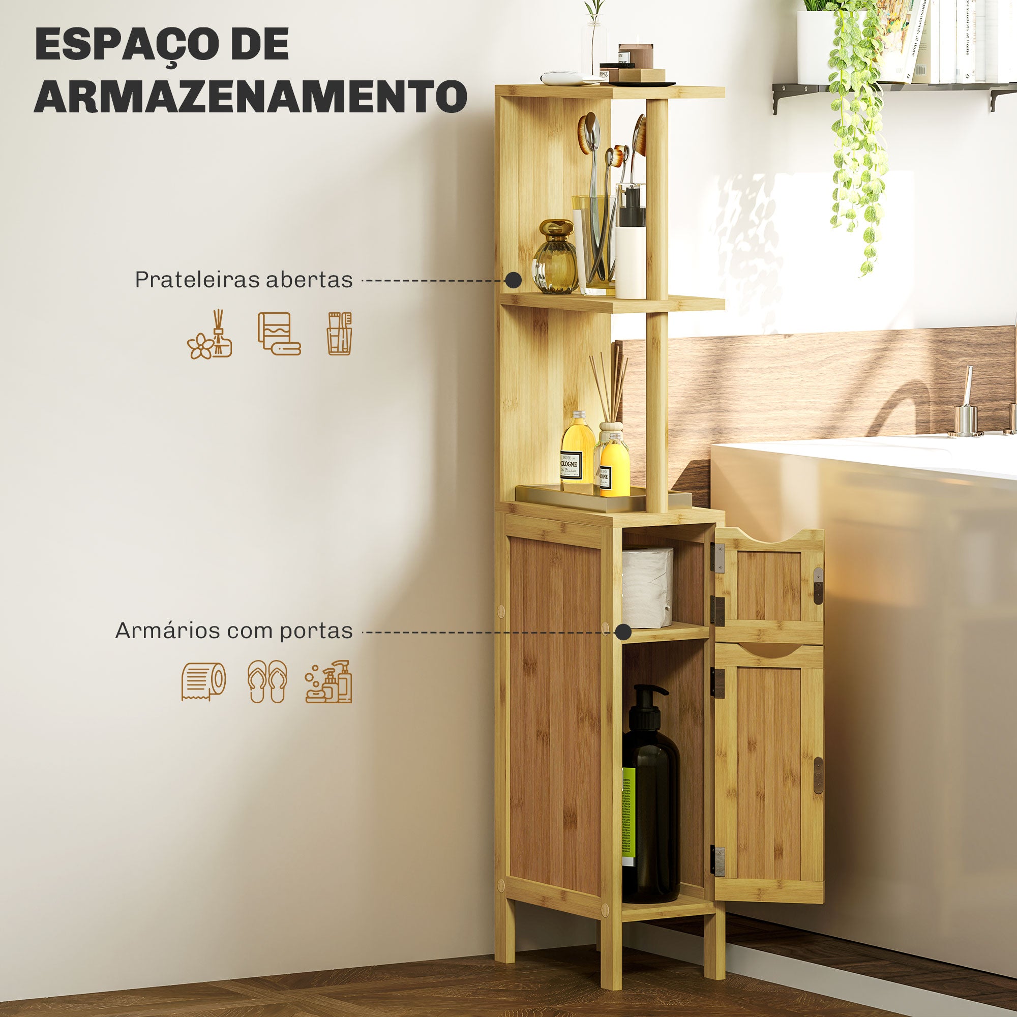 Armário Casa de Banho Moderno 18x30x120 cm Cor de Madeira Natural