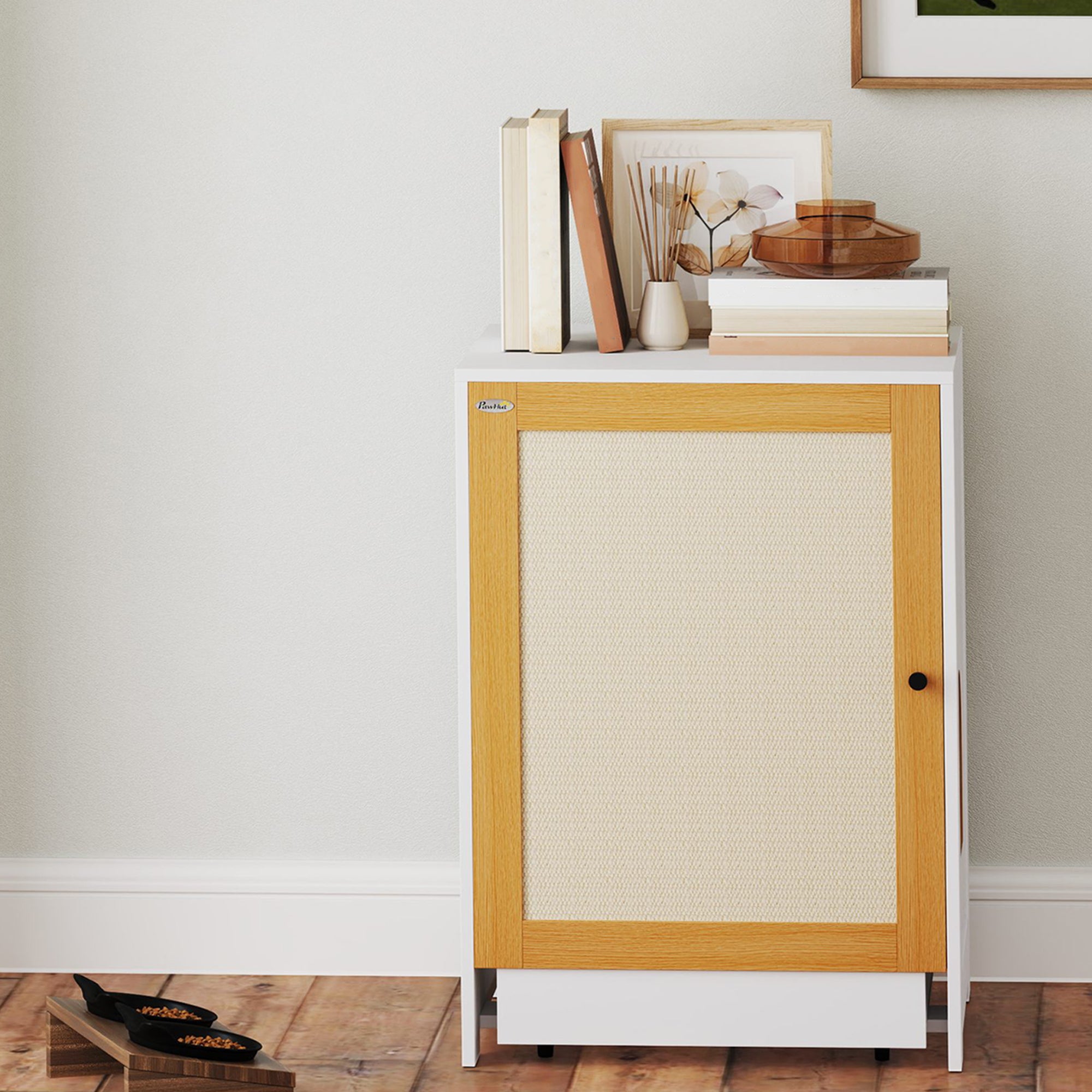 Caixa de Areia para Gatos – 57x50x80,5 cm – Branco e Madeira