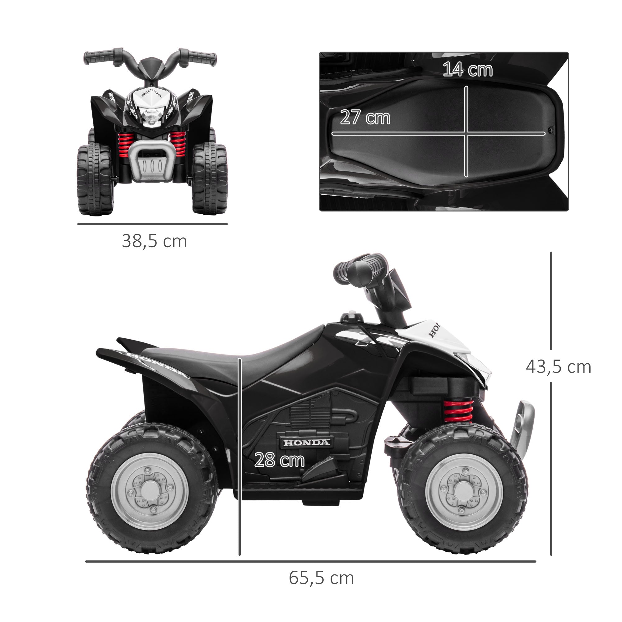 Quadriciclo Elétrico Infantil 65,5x35,5x43,5 cm - Branco e Preto