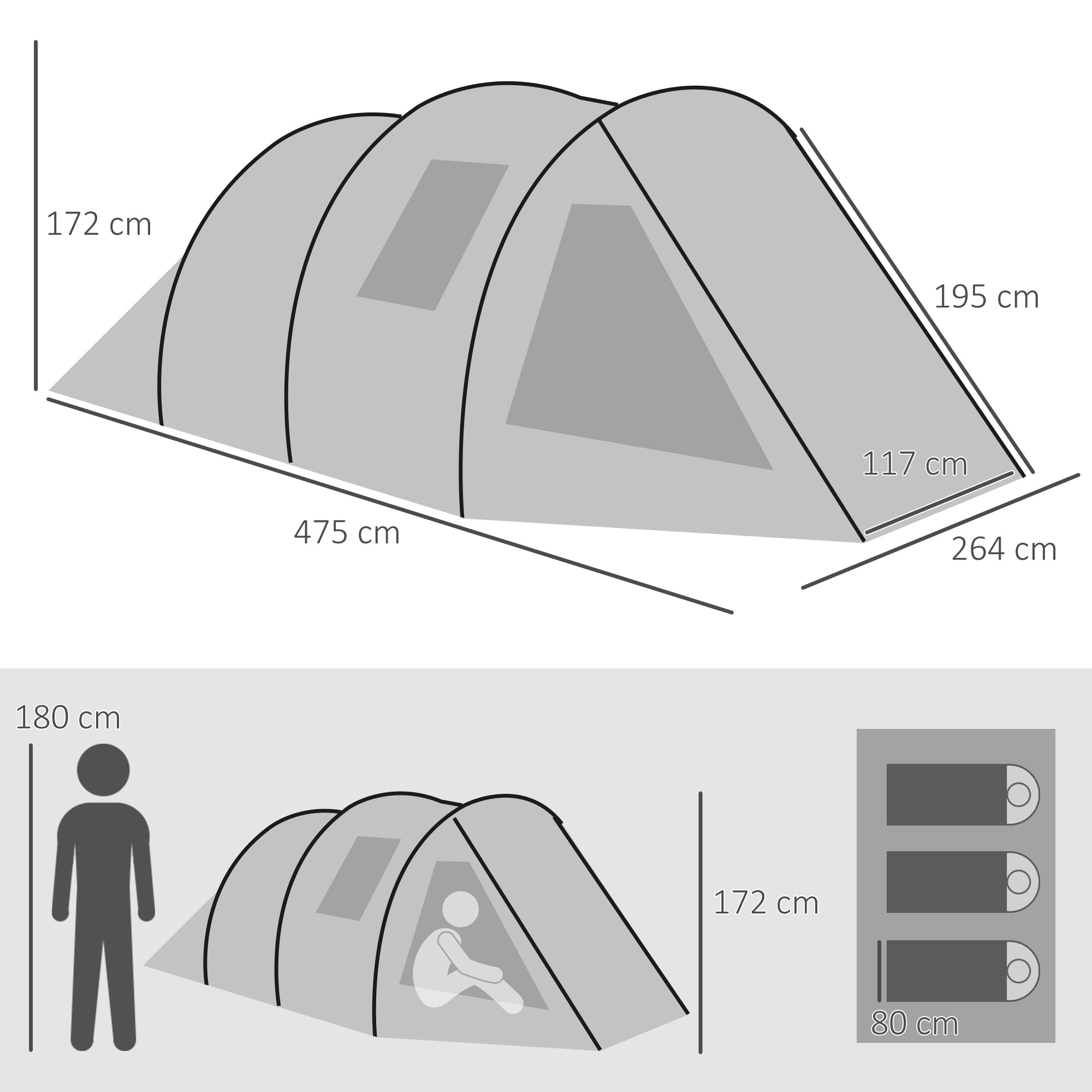 Tenda de Campismo – 475x264x172 cm – Verde – Poliéster