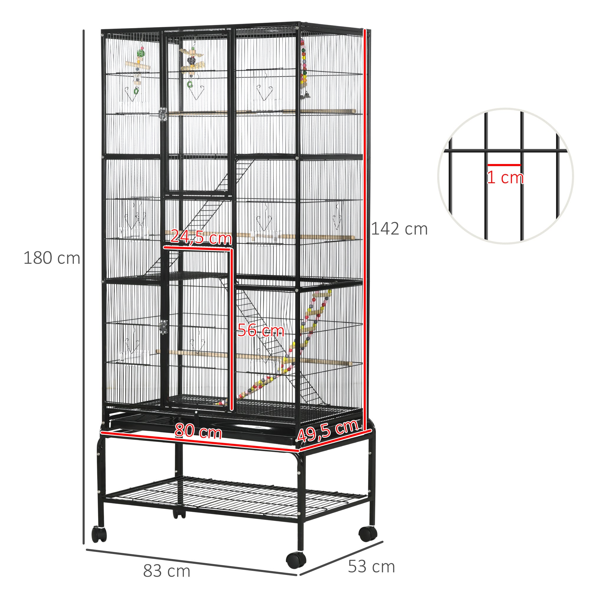 Gaiola para Pássaros – 83x53x180 cm – Cor Preto – Metal