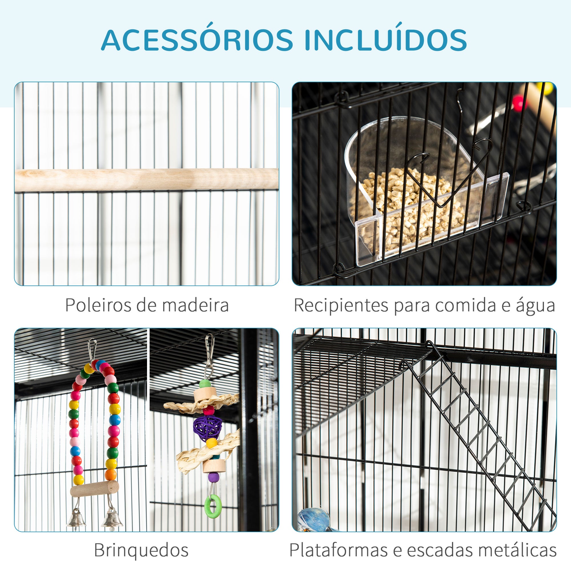 Gaiola para Pássaros – 83x53x180 cm – Cor Preto – Metal
