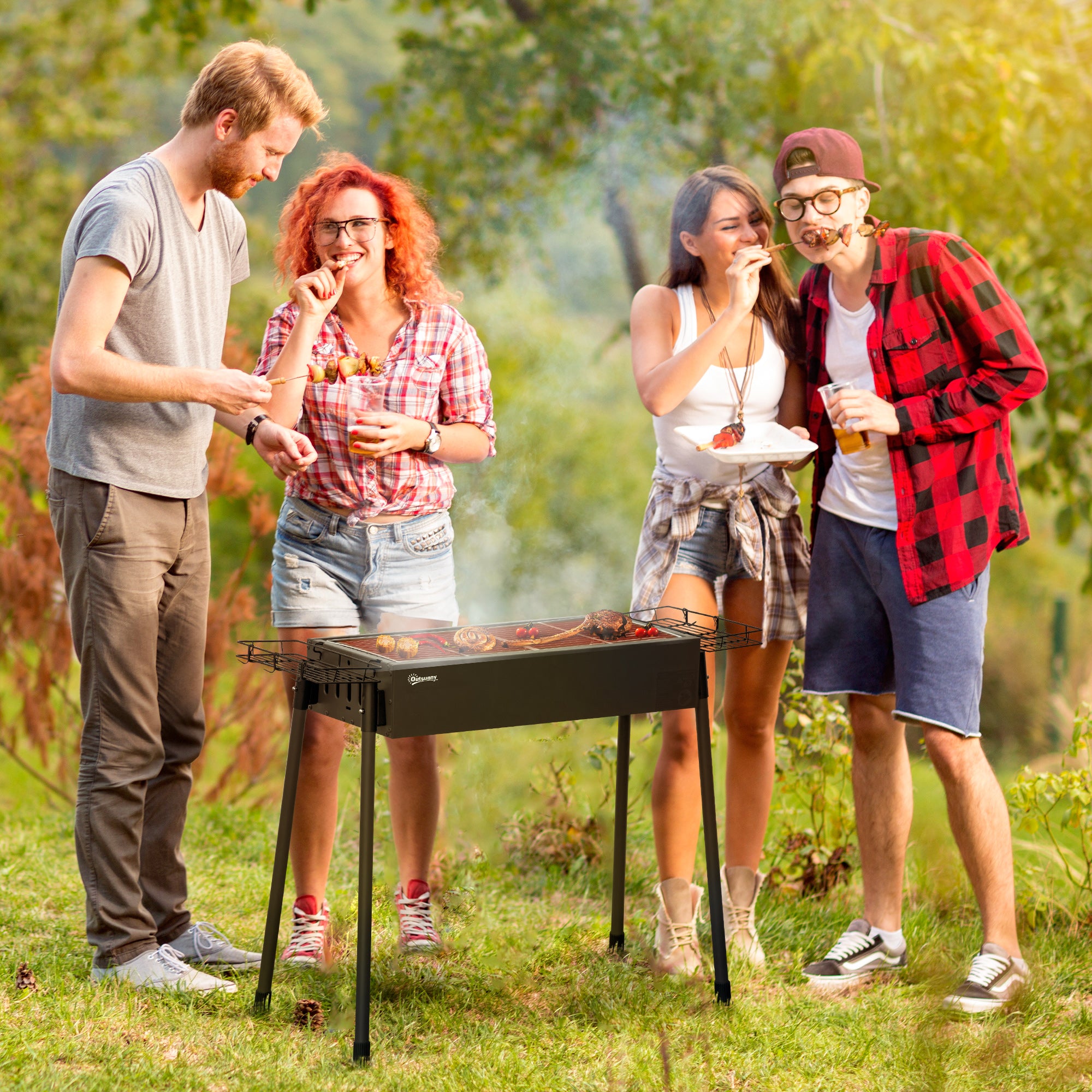 Barbecue a Carvão com 2 Grelhas de Aço Inoxidável 77x30x70 cm - Preto