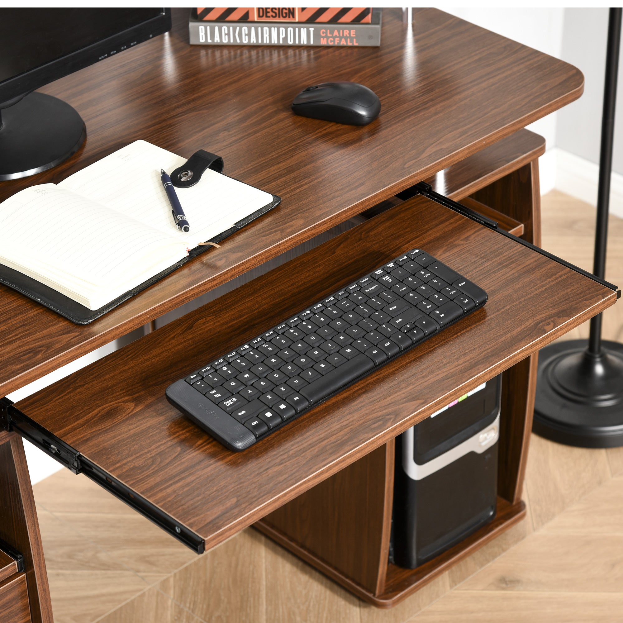 Secretária para Computador com Prateleiras e 2 Gavetas - Noz 120x55x85 cm