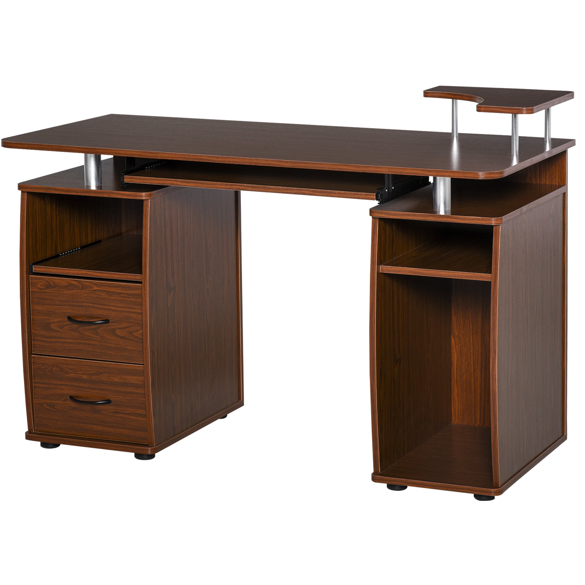 Secretária para Computador com Prateleiras e 2 Gavetas - Noz 120x55x85 cm
