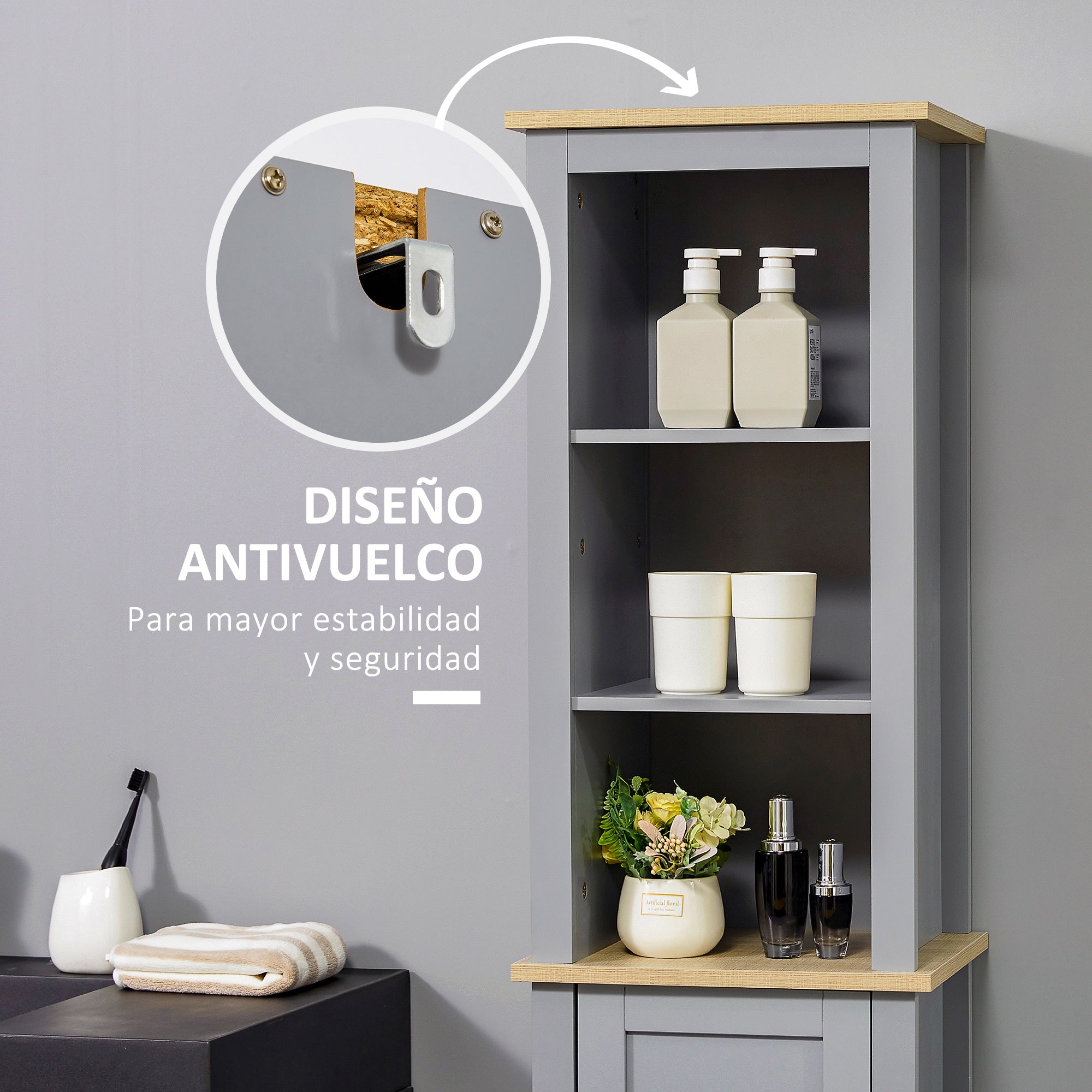 Armário de Banheiro Alto Cinzento 39x30x168 cm - Organização e Elegância para o seu Espaço
