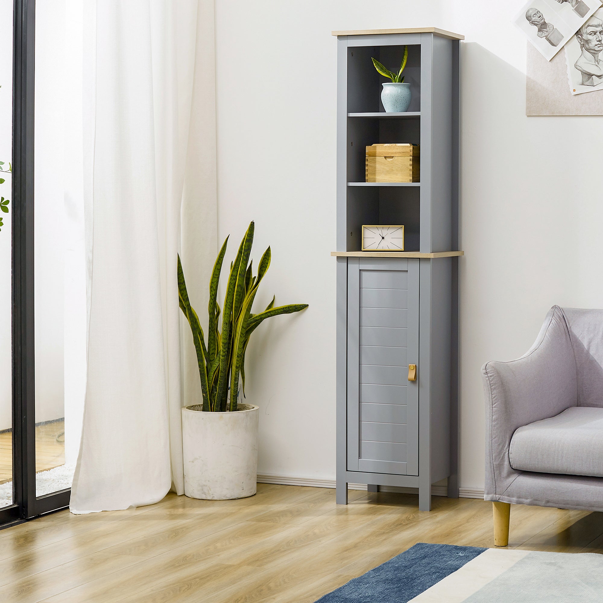 Armário de Banheiro Alto Cinzento 39x30x168 cm - Organização e Elegância para o seu Espaço