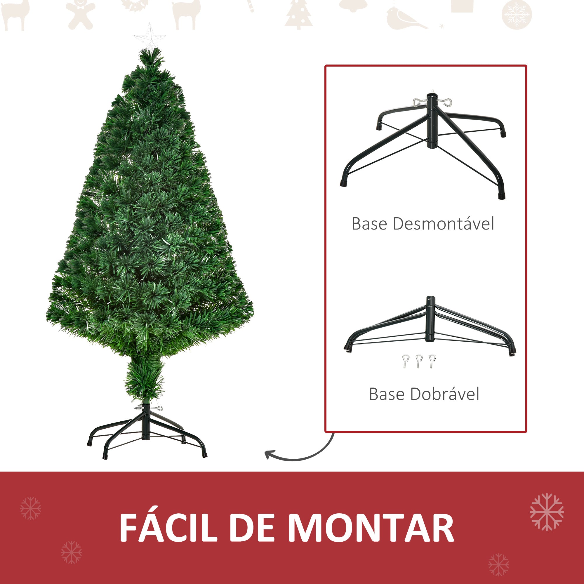 Árvore de Natal Artificial 120 cm Verde Ø60x120 cm com Fibra Óptica