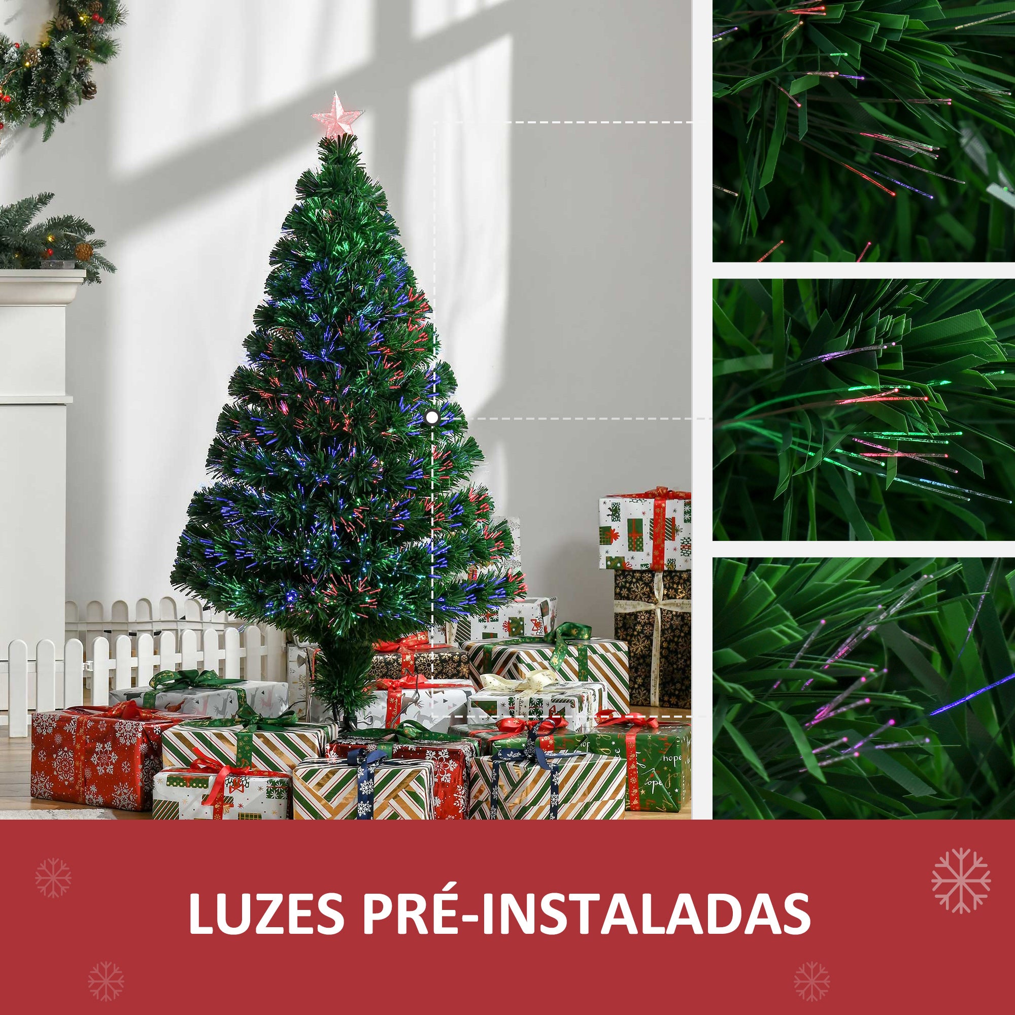 Árvore de Natal Artificial 120 cm Verde Ø60x120 cm com Fibra Óptica