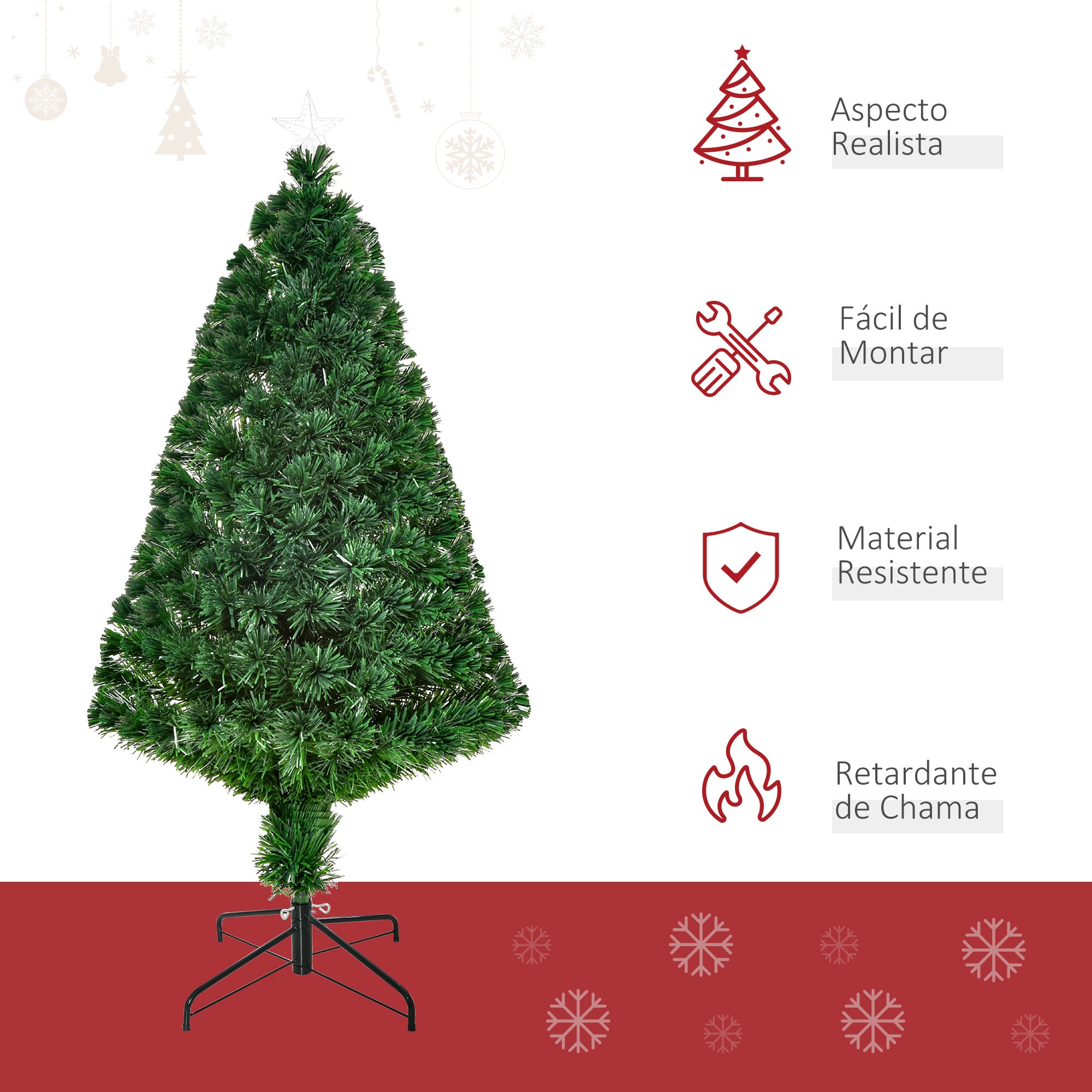 Árvore de Natal Artificial 120 cm Verde Ø60x120 cm com Fibra Óptica
