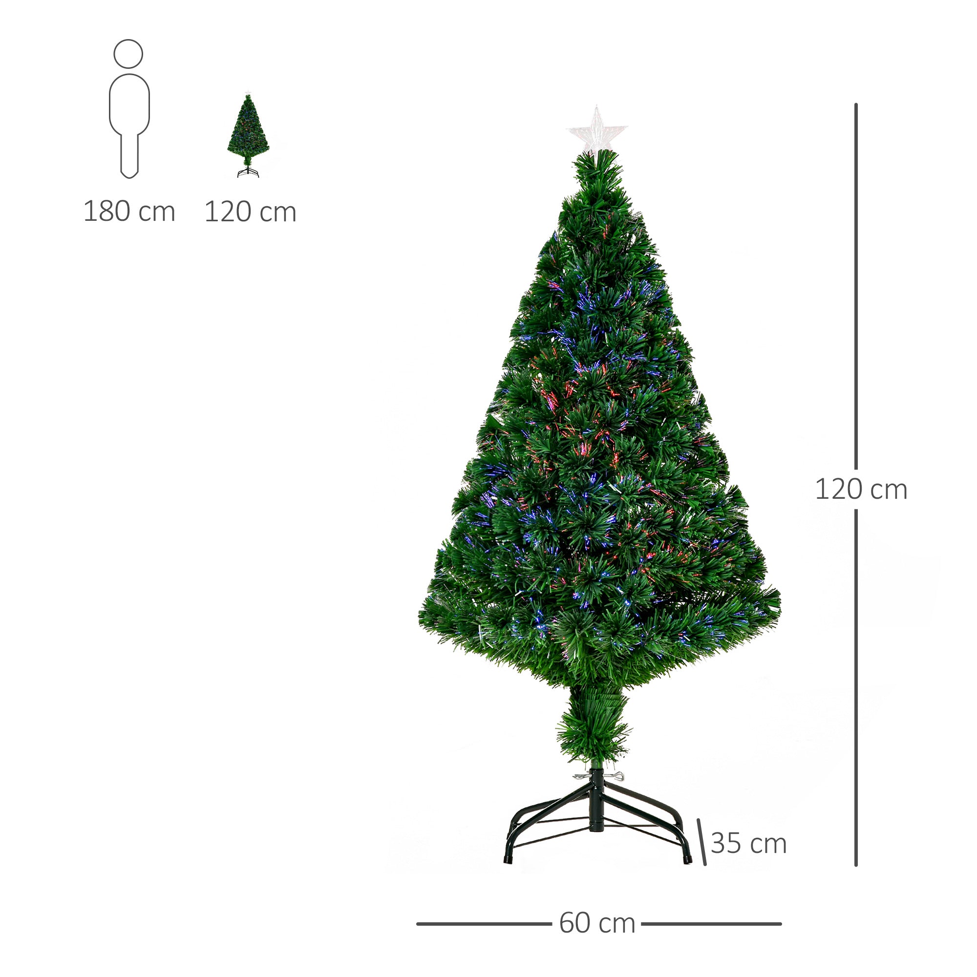 Árvore de Natal Artificial 120 cm Verde Ø60x120 cm com Fibra Óptica