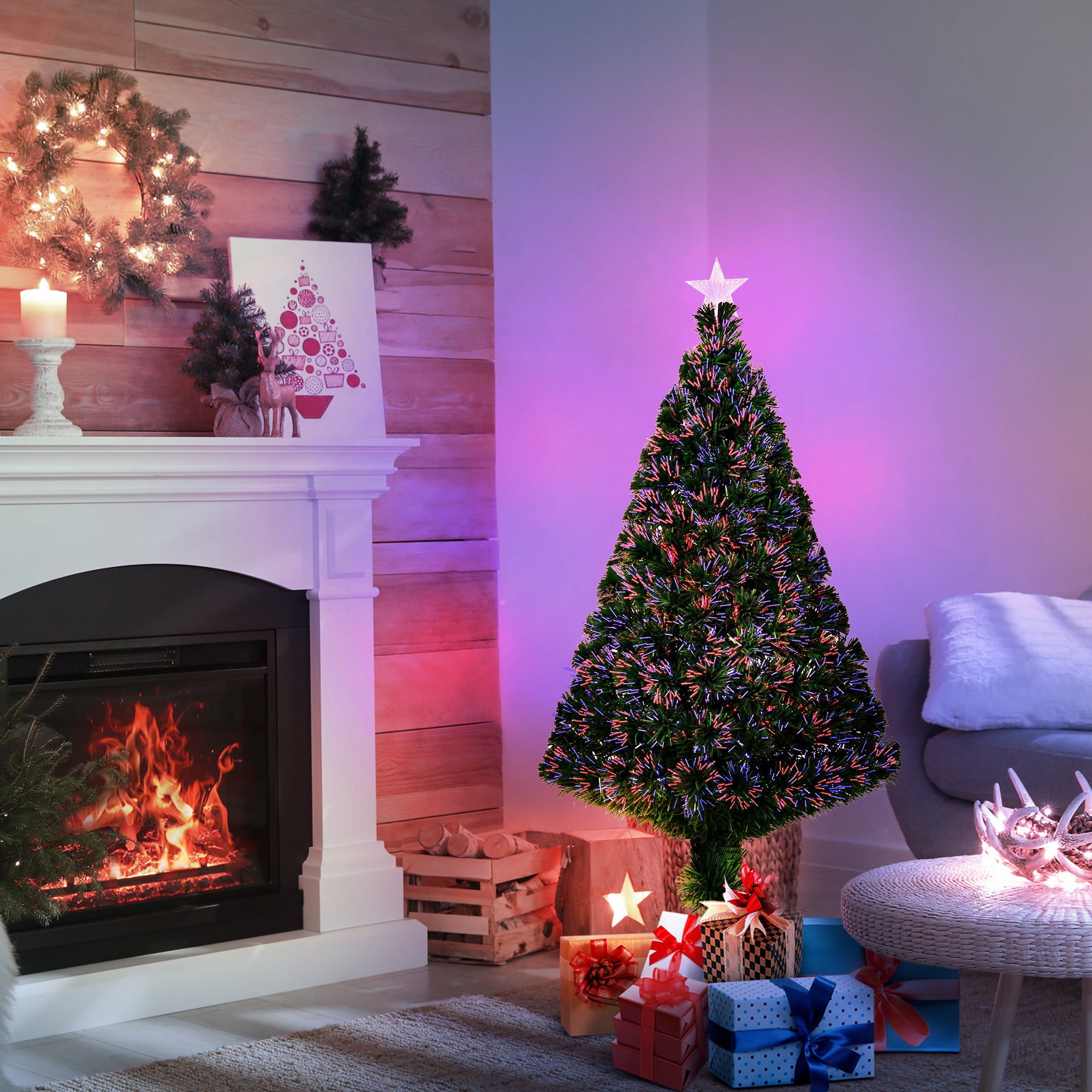 Árvore de Natal Artificial 120 cm Verde Ø60x120 cm com Fibra Óptica