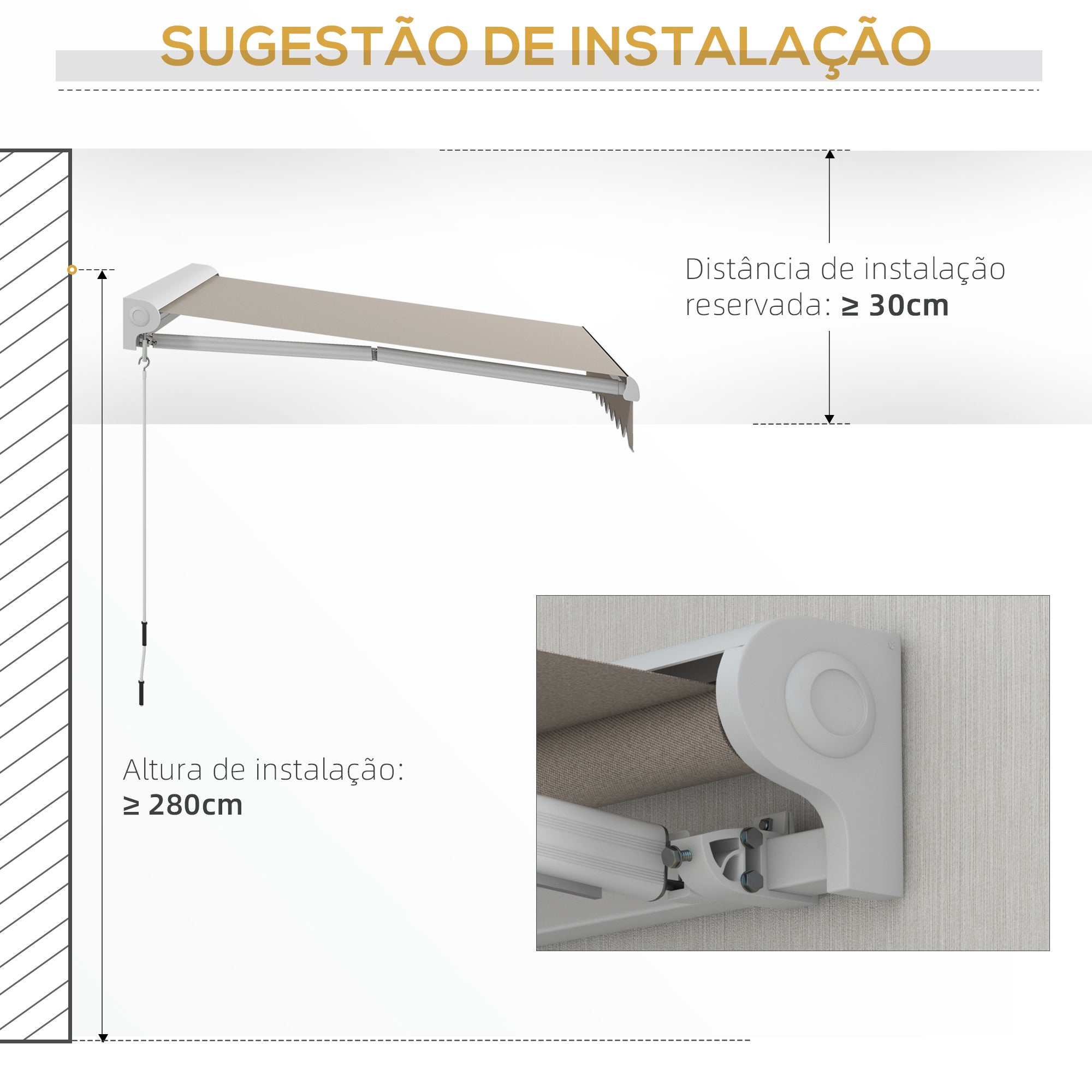 Toldo Retrátil Elétrico ou Manual 250x200 cm - Cor Creme Branco