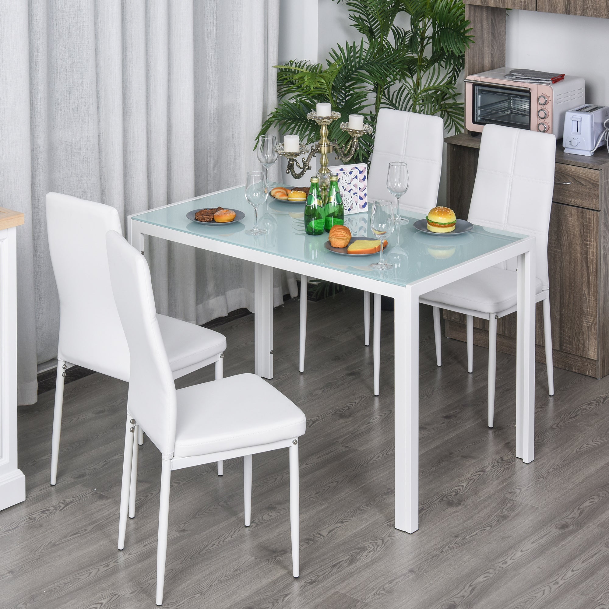 Conjunto de Refeição Mesa e 4 Cadeiras Branco 120x70x75 cm