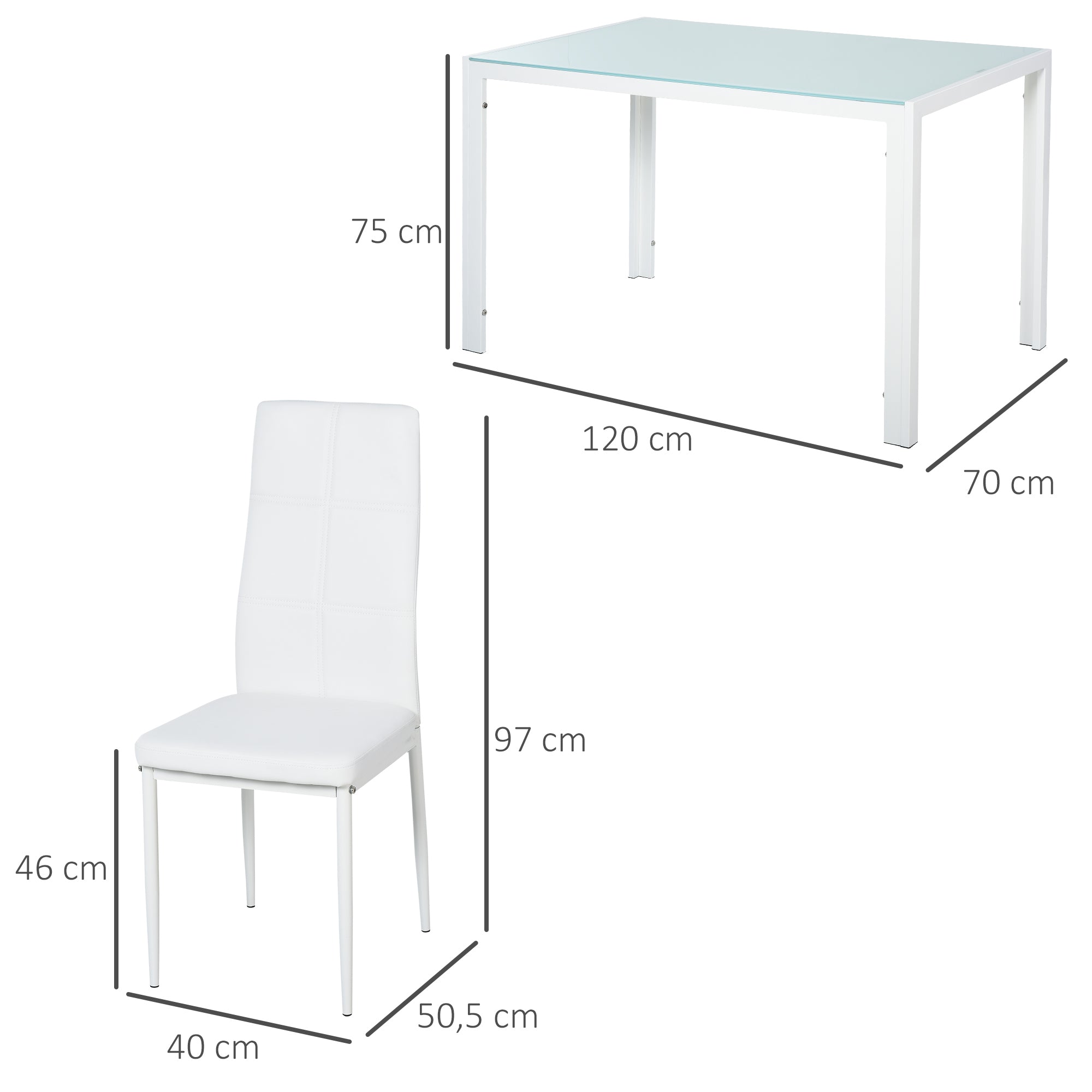 Conjunto de Refeição Mesa e 4 Cadeiras Branco 120x70x75 cm