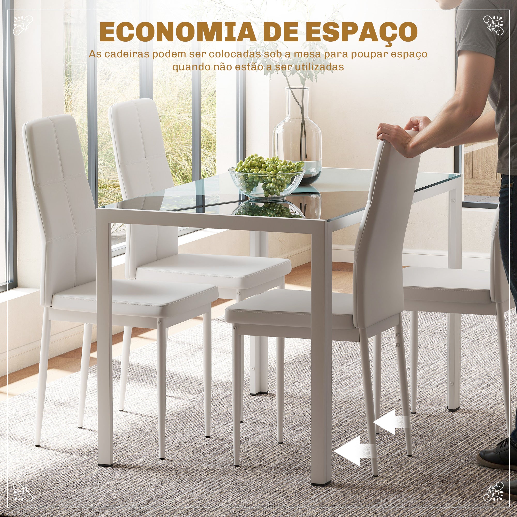 Conjunto de Refeição Mesa e 4 Cadeiras Branco 120x70x75 cm