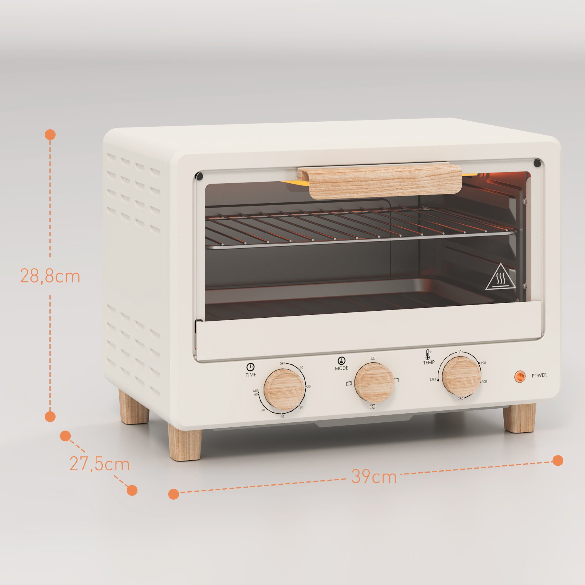 Mini Forno Elétrico – 39x27,5x28,8 cm – Creme – Aço inoxidável, vidro temperado e plástico