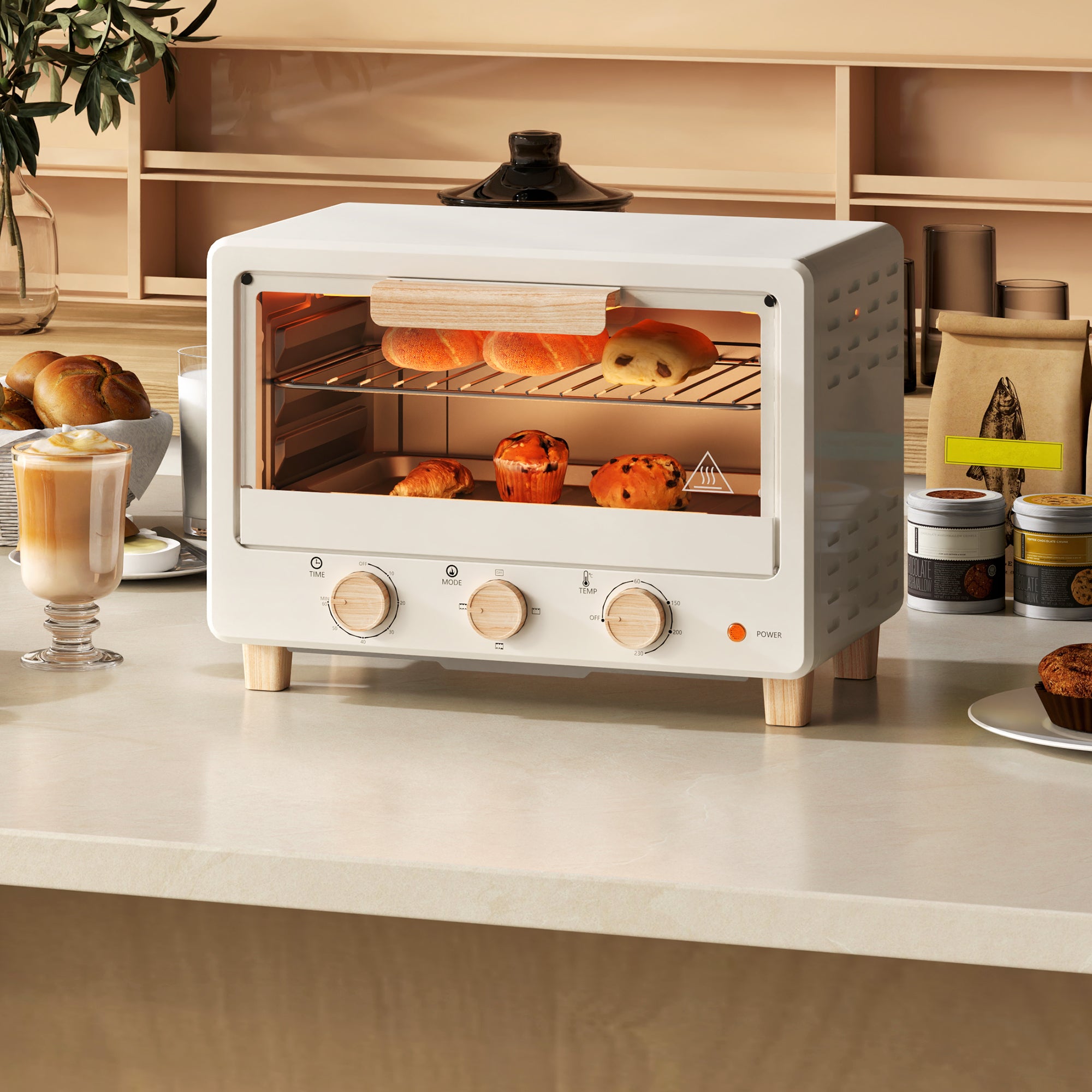 Mini Forno Elétrico – 39x27,5x28,8 cm – Creme – Aço inoxidável, vidro temperado e plástico