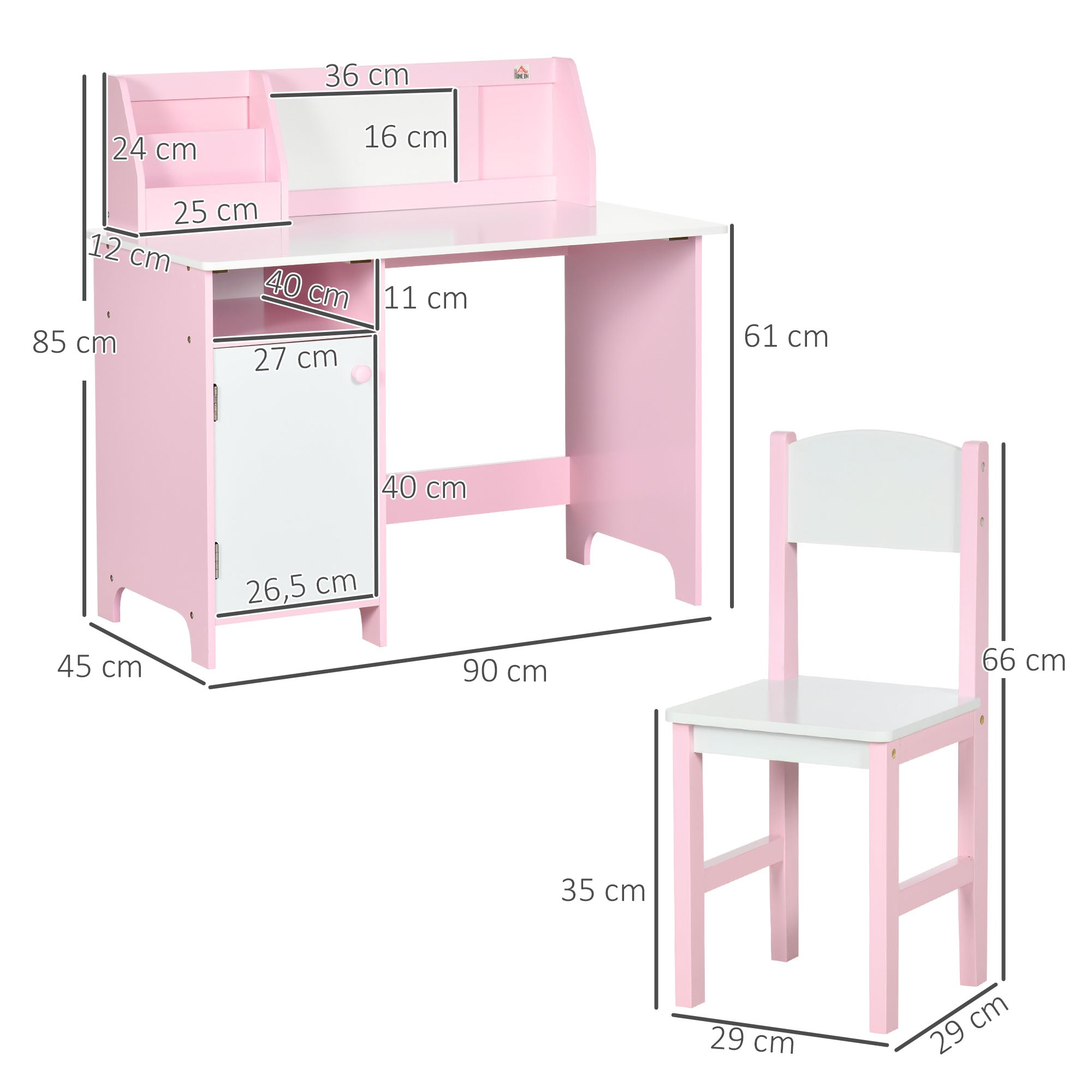 Mesa e Cadeira Infantil de Madeira com Quadro Branco 90x45x85 cm - Rosa
