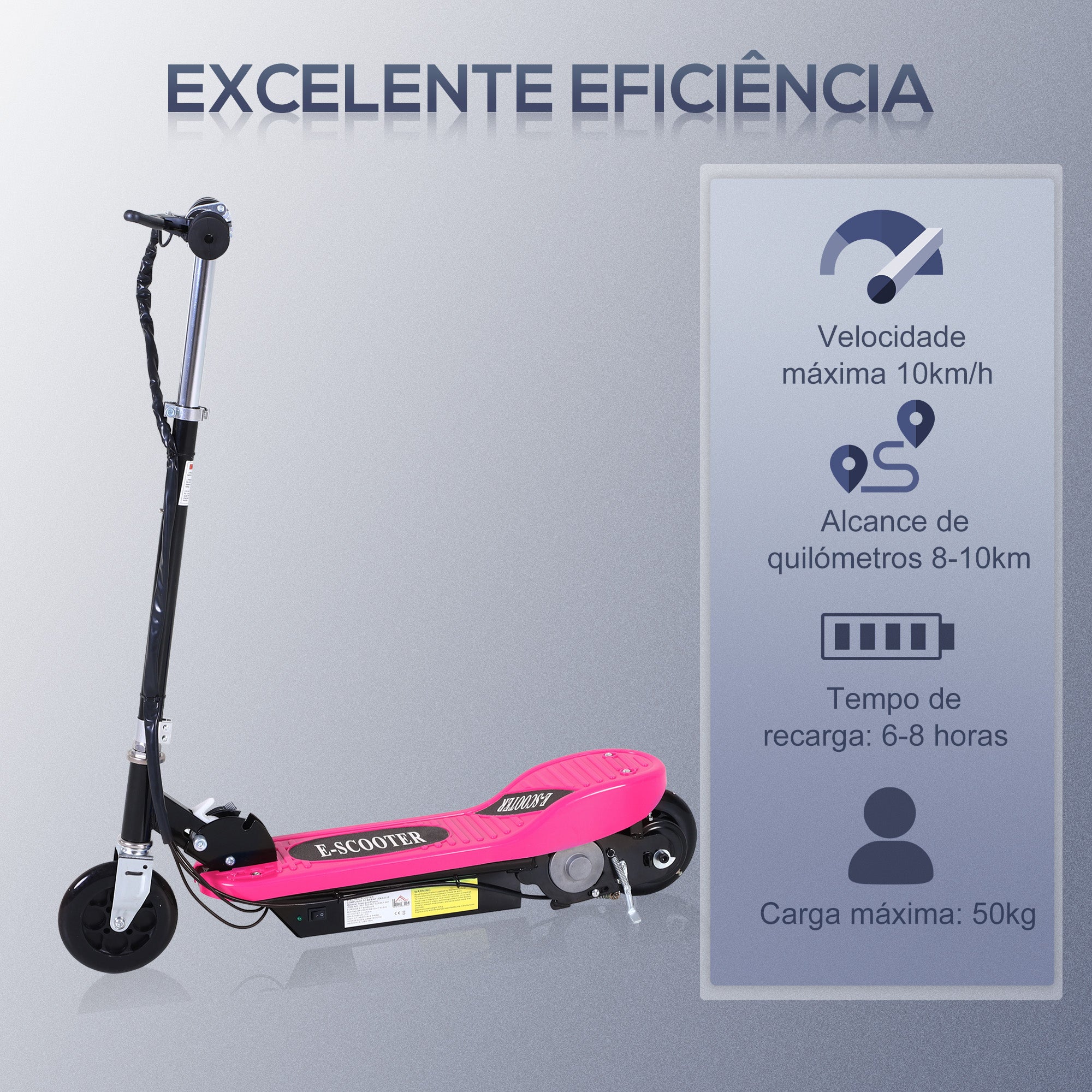 Trotinete Elétrica Dobrável para Crianças - Rosa 78x37x91-99cm