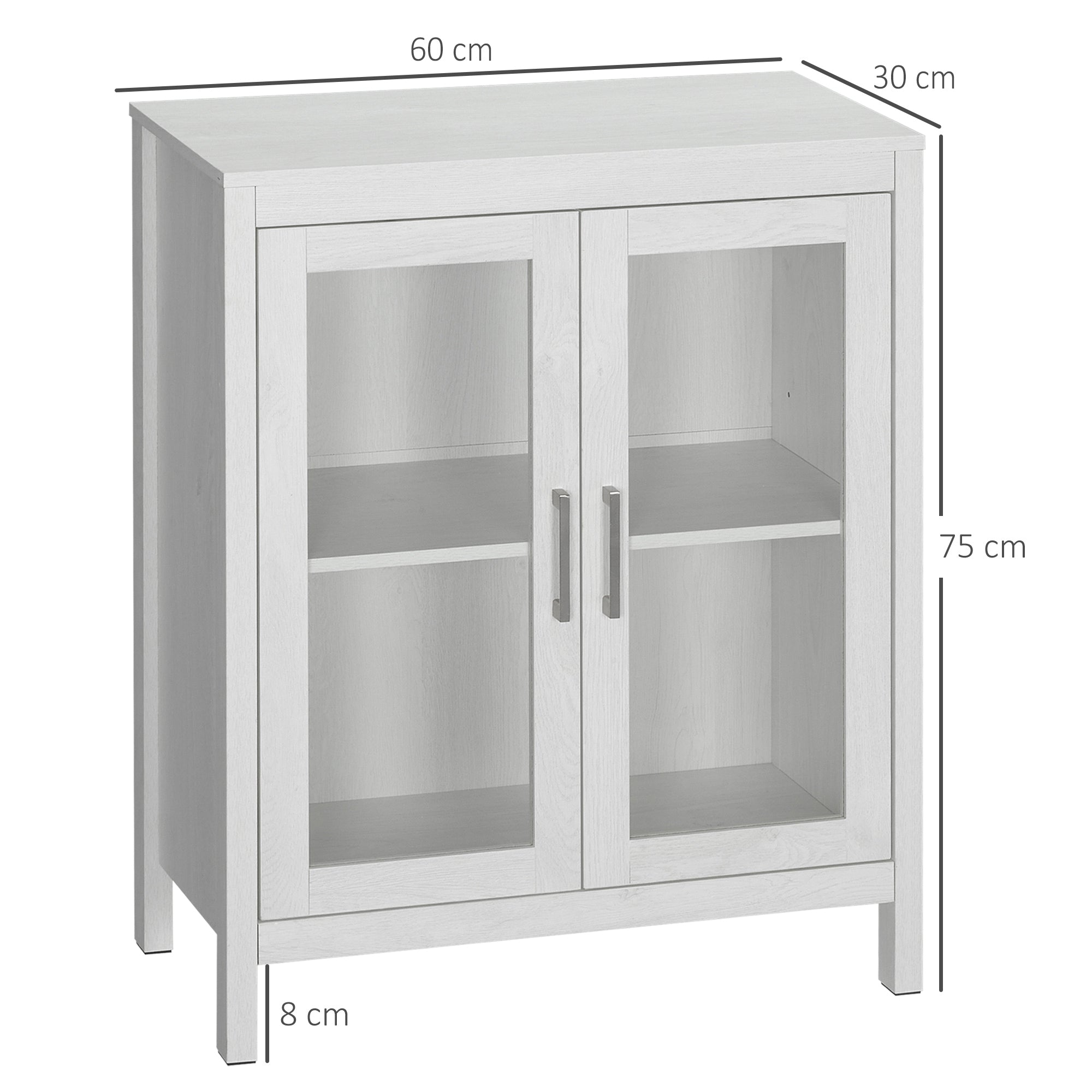 Armário de Casa de Banho com Porta de Vidro e Prateleira Ajustável 60x30x75cm - Branco