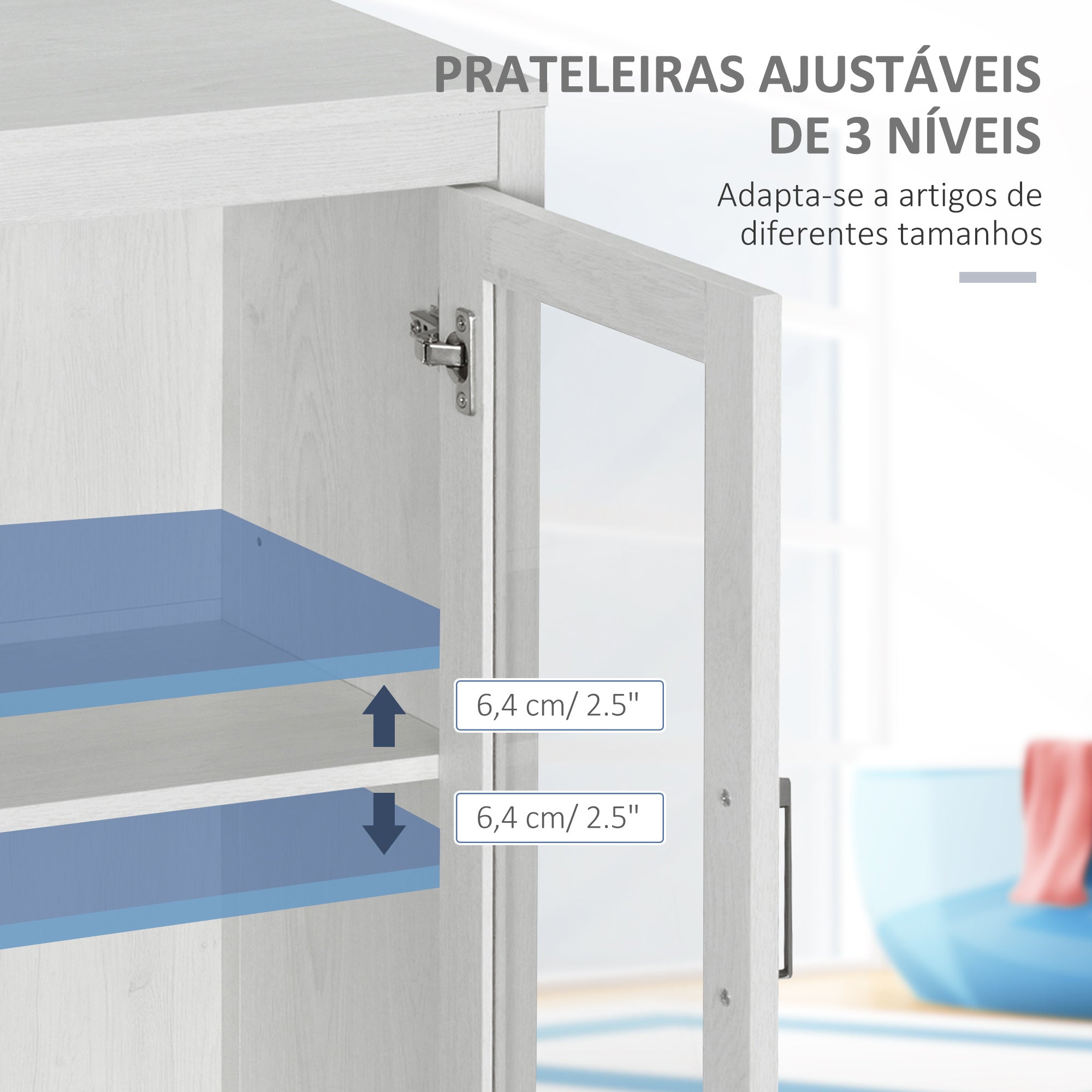 Armário de Casa de Banho com Porta de Vidro e Prateleira Ajustável 60x30x75cm - Branco