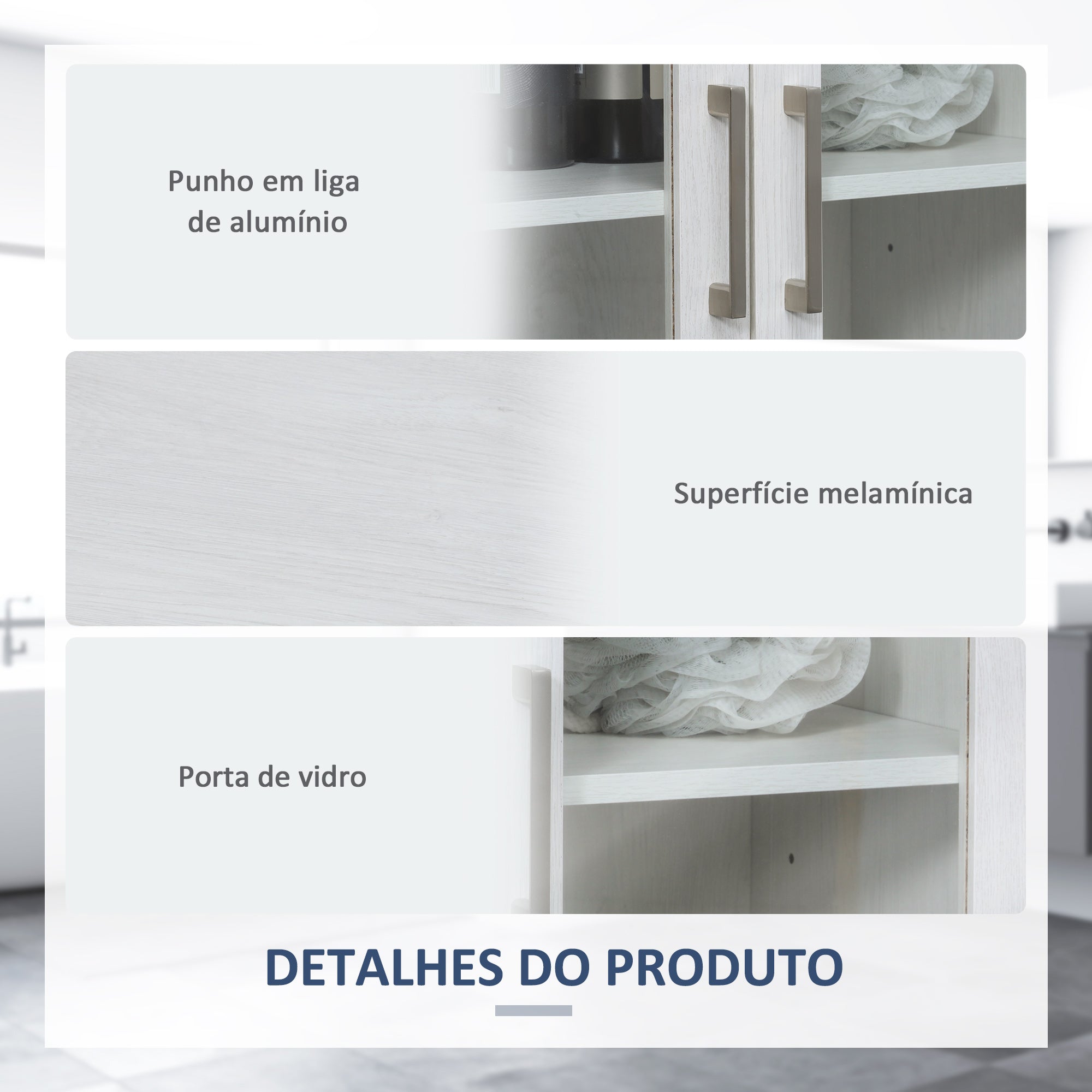 Armário de Casa de Banho com Porta de Vidro e Prateleira Ajustável 60x30x75cm - Branco
