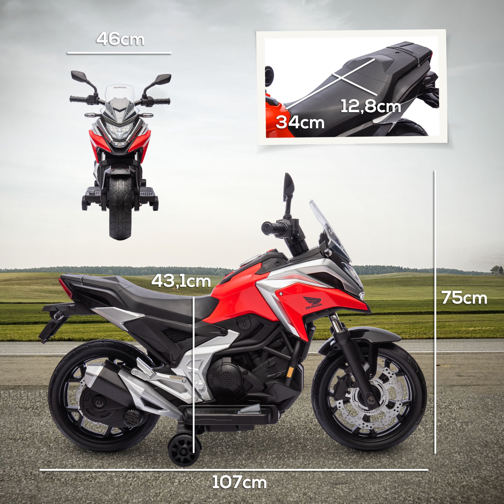 Moto Elétrica para Crianças 3-6 Anos Vermelha 107x46x75 cm