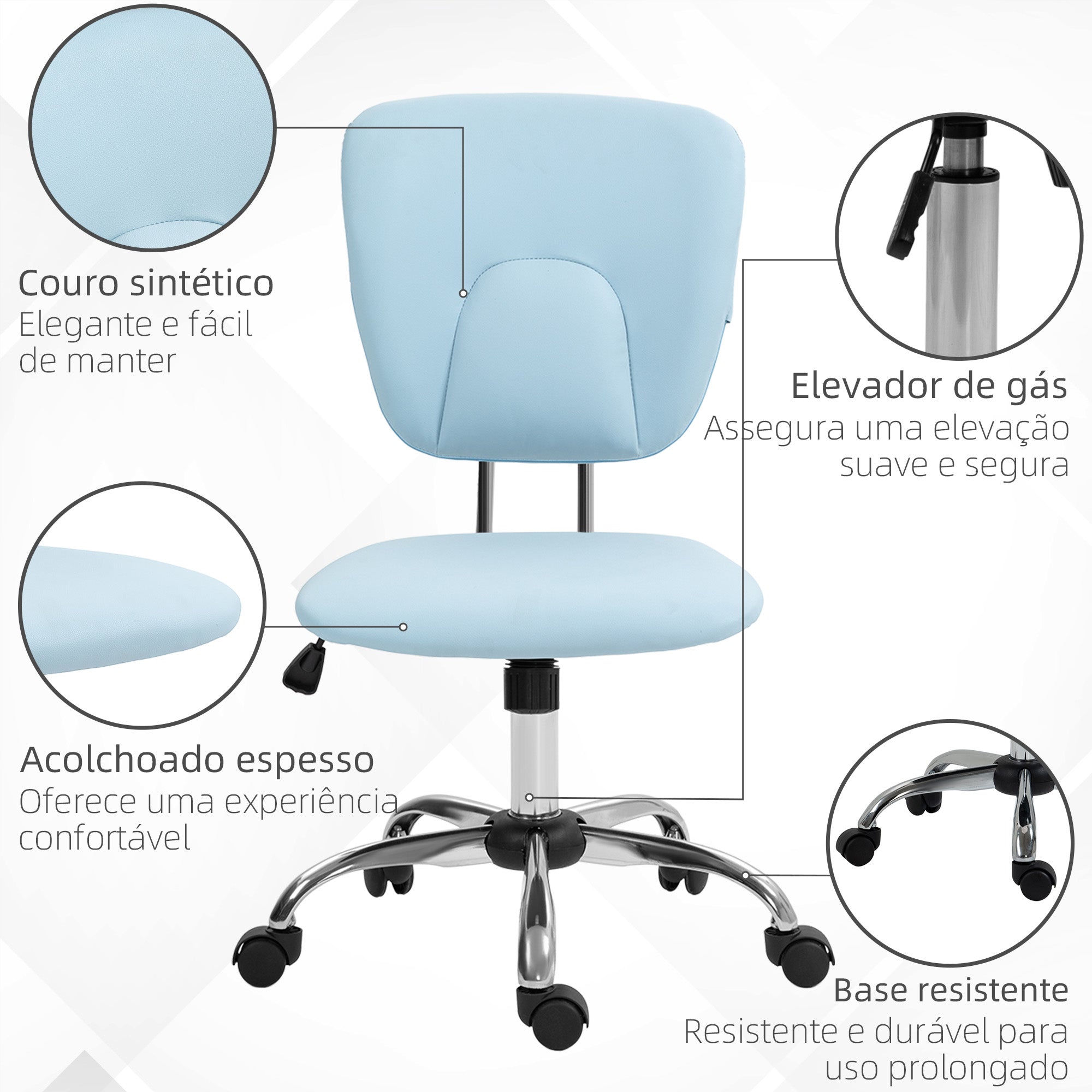 Cadeira de Escritório Giratória Azul Claro 50x54x87,5-96,5 cm
