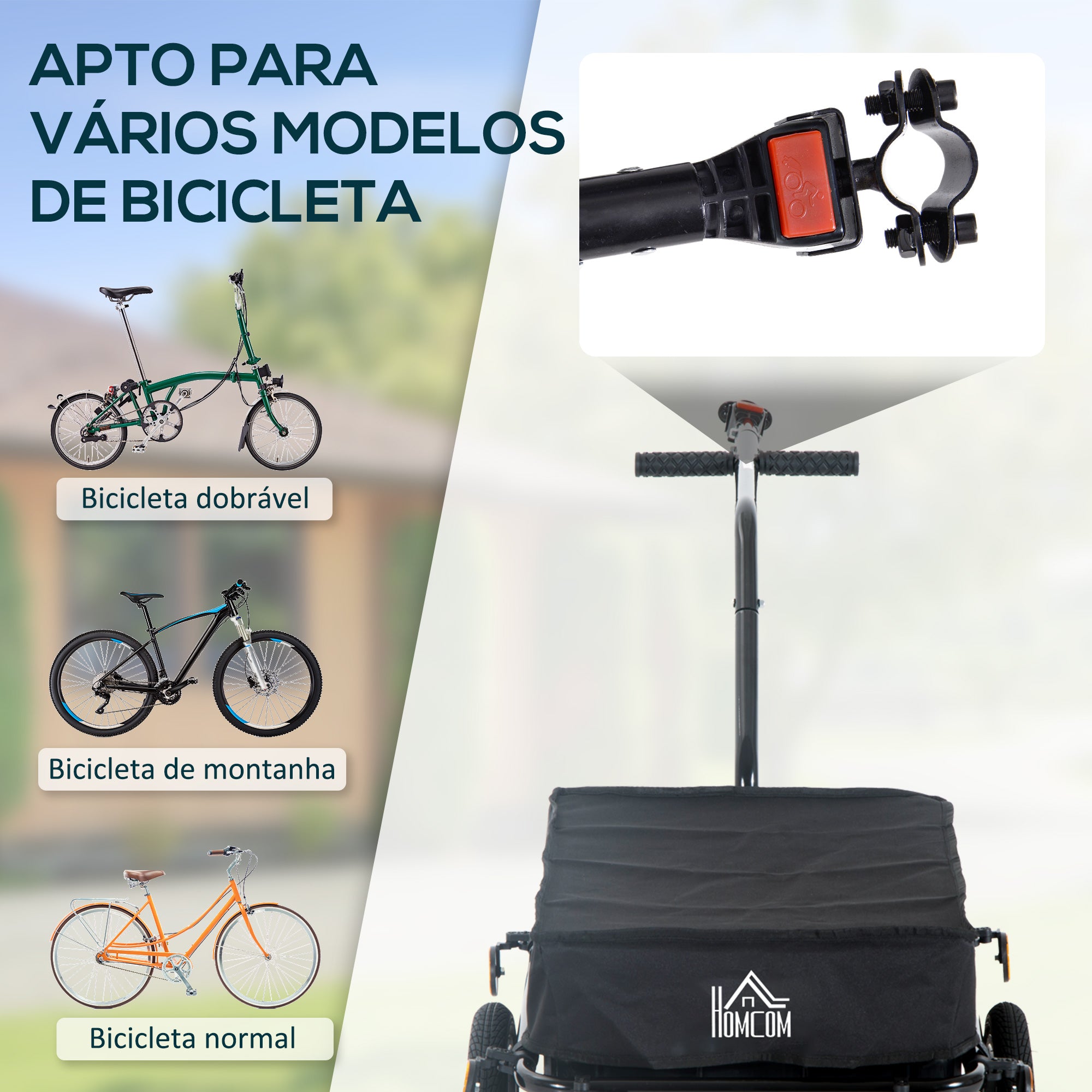 Reboque de Bicicleta Carga 40kg 144x59x80 cm Preto