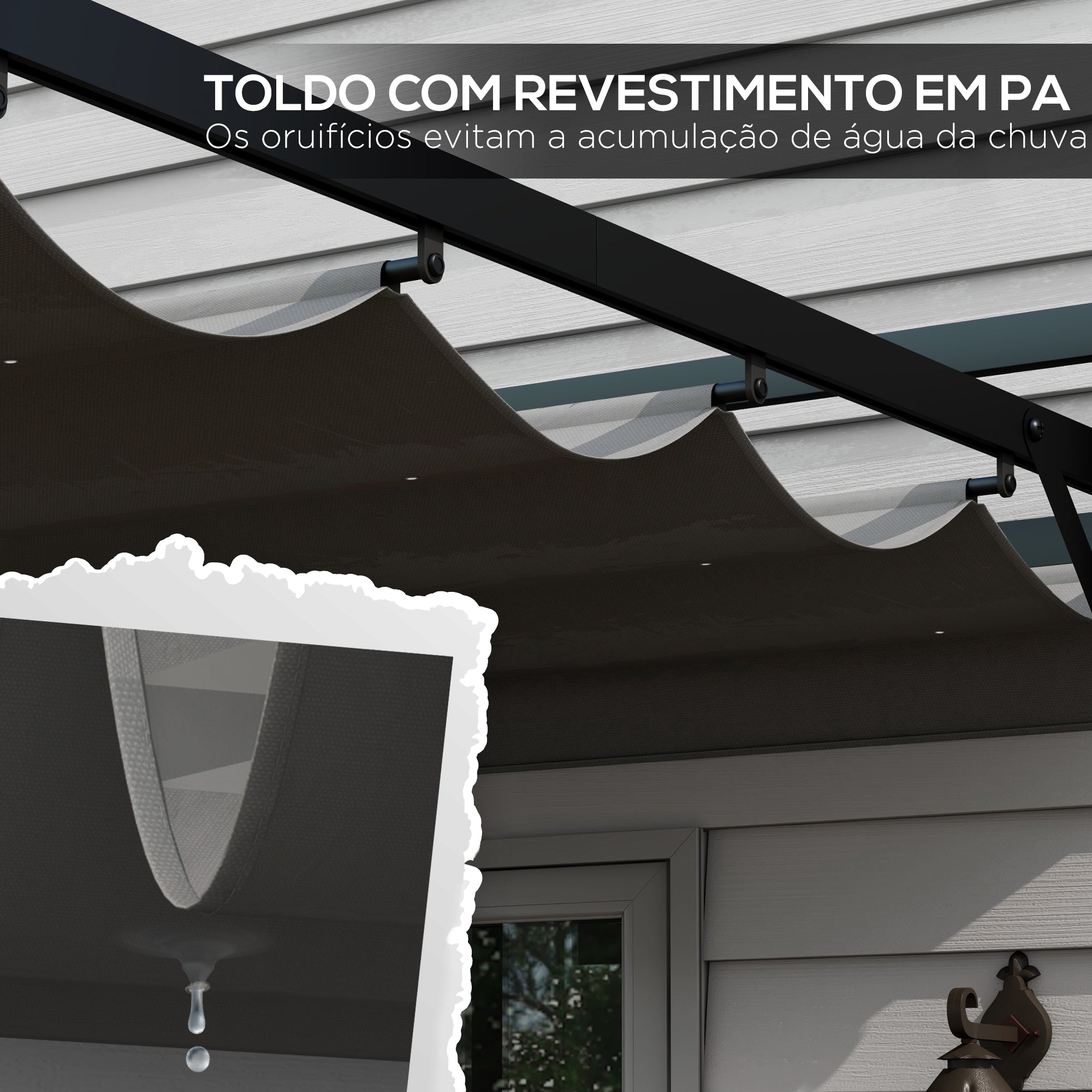 Pérgola de Jardim Retrátil 297x397x235 cm - Cinza Escuro