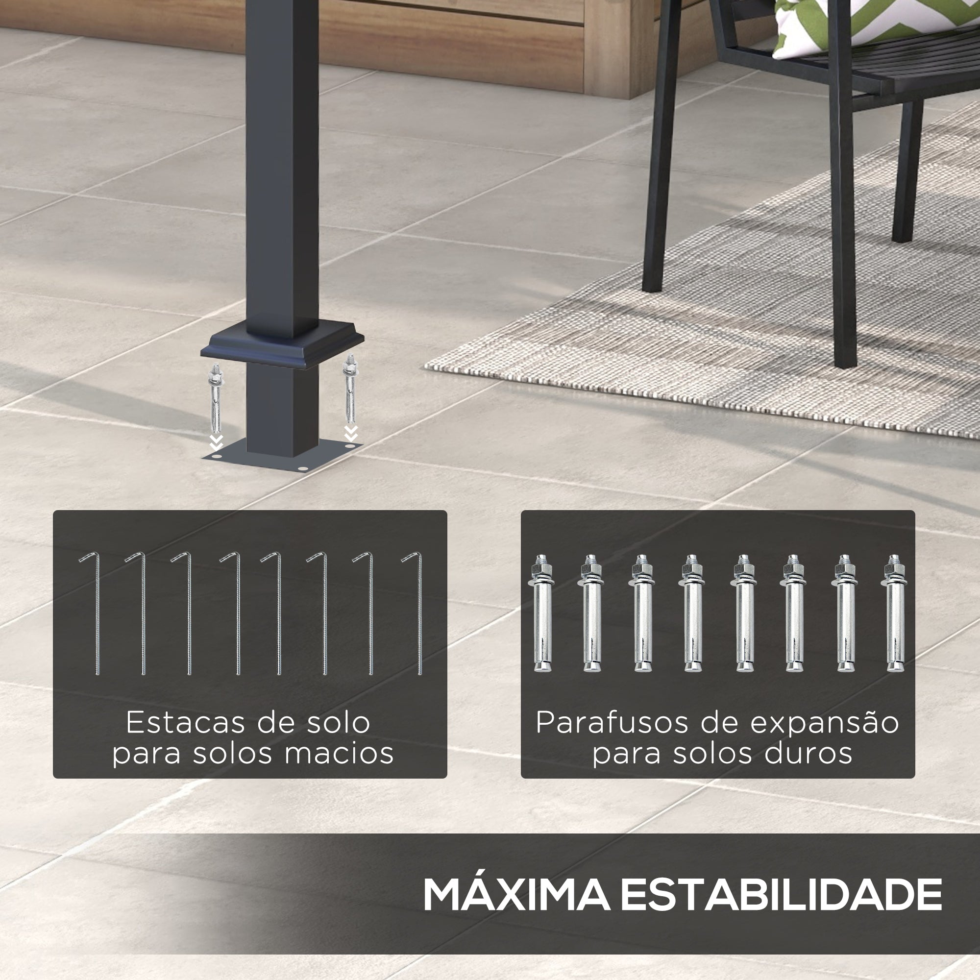 Pérgola de Jardim Retrátil 297x397x235 cm - Cinza Escuro