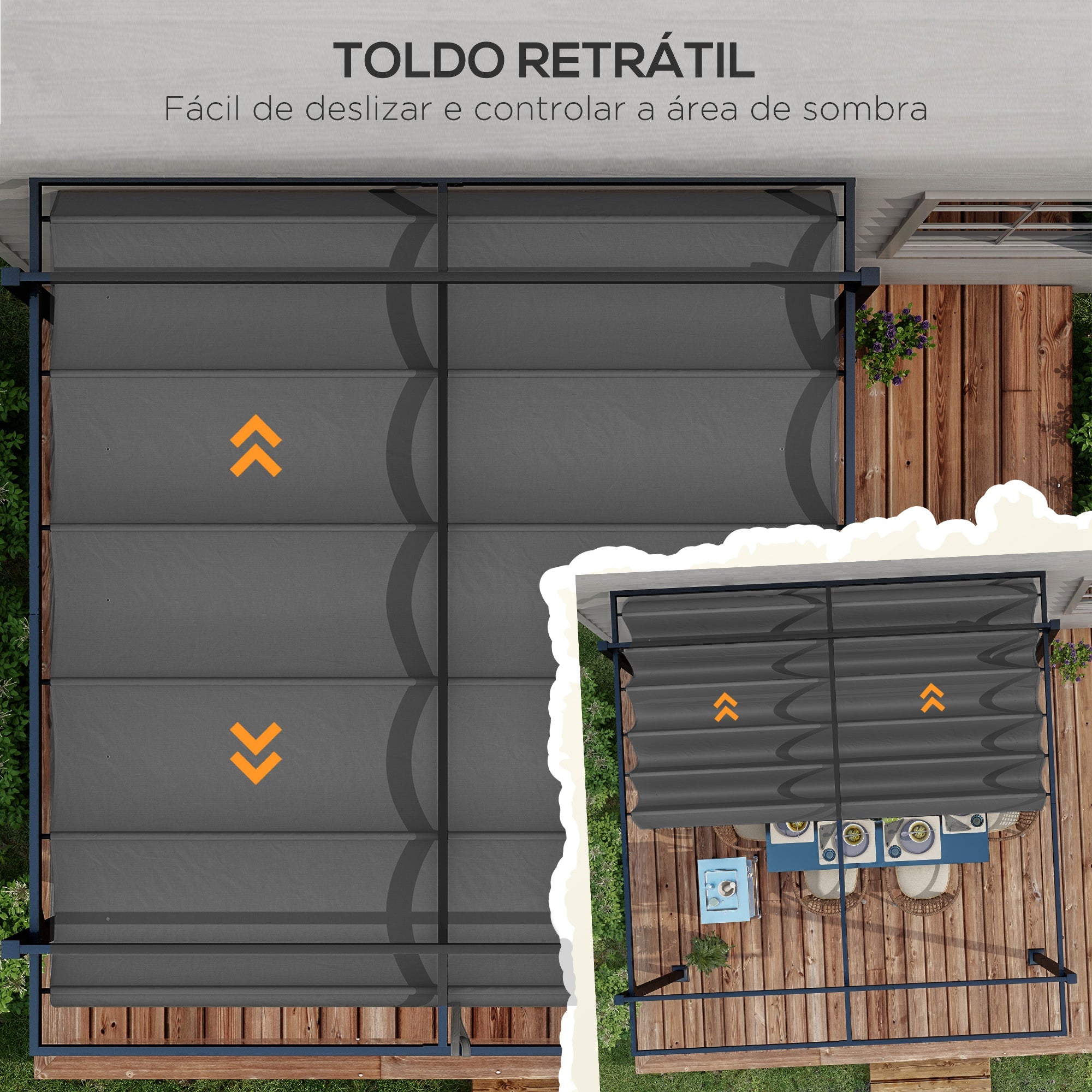 Pérgola de Jardim Retrátil 297x397x235 cm - Cinza Escuro