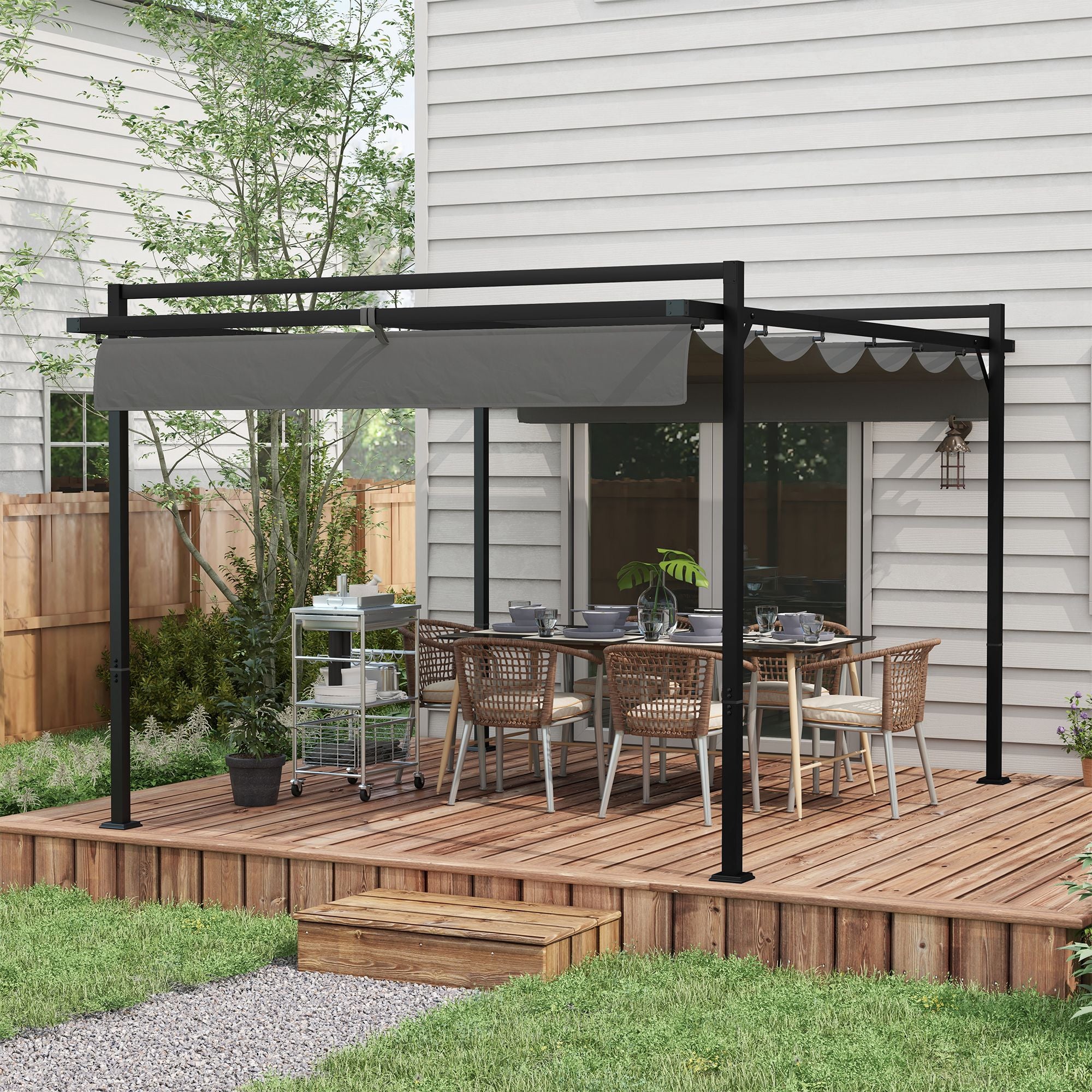 Pérgola de Jardim Retrátil 297x397x235 cm - Cinza Escuro