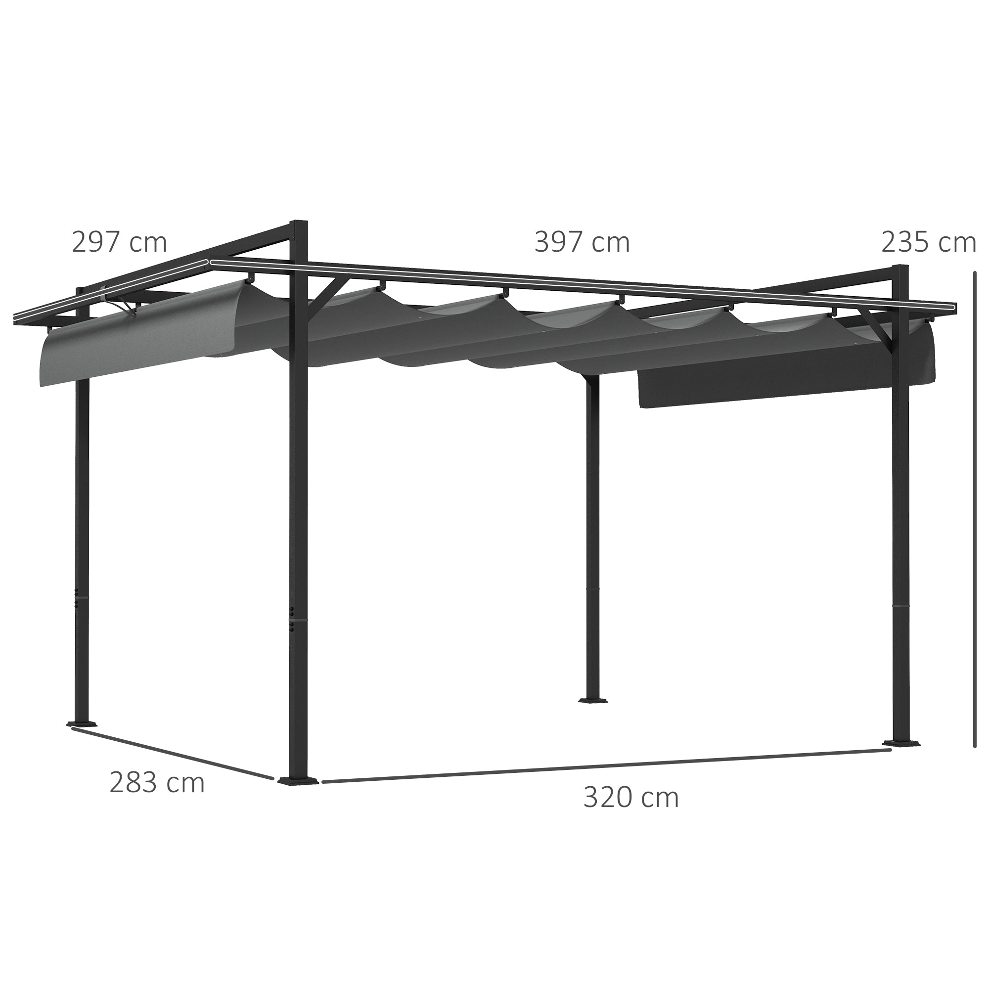 Pérgola de Jardim Retrátil 297x397x235 cm - Cinza Escuro