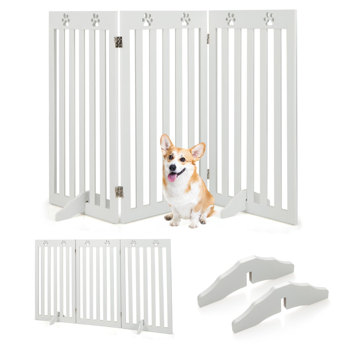 Valla de Seguridad Extra Larga para Cães com 2 Pés de Apoio de 3 Painéis Barreira Interior Independente para Escadas 50 x 89 cm Branco
