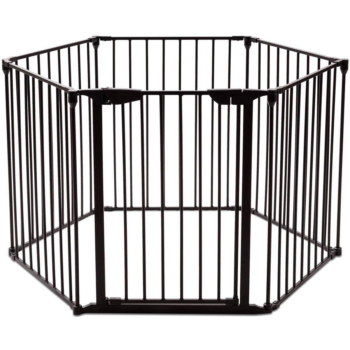 Parque  de Segurança para Crianças, Animais e Lareira em Metal Dobrável de 3,8 m para Proteção de Cães - Preto