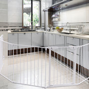 Parque  de Segurança para Crianças, Animais e Lareira em Metal Dobrável 3,8m Branco