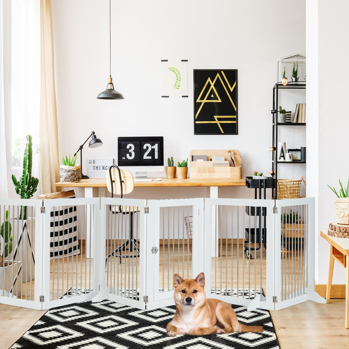 Valla de 6 Paneles Plegable para Perros - 366 x 80 cm Blanco